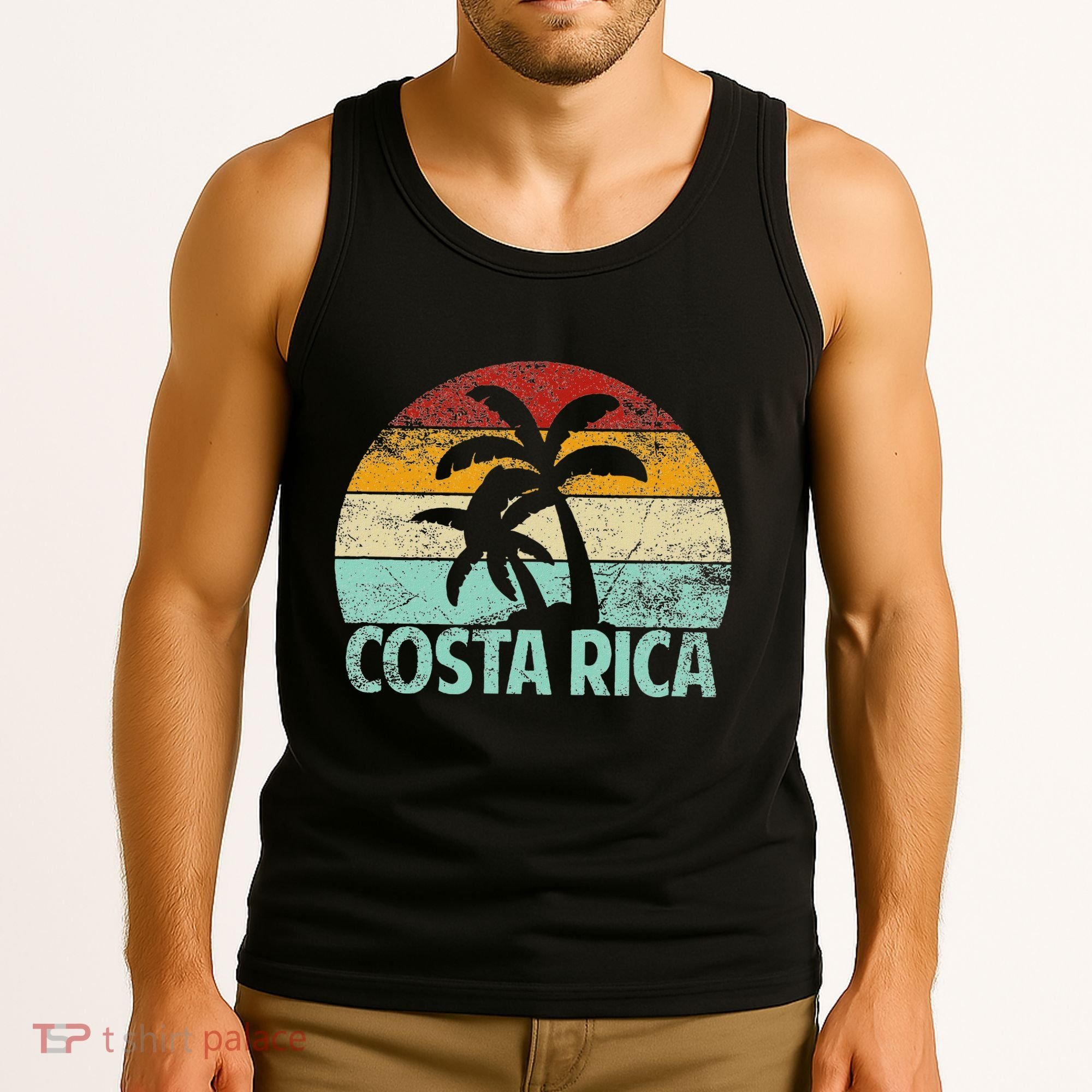 Costa Rica Beach Sunset Palm Tree Retro Vacation Costa Rica Tank Top