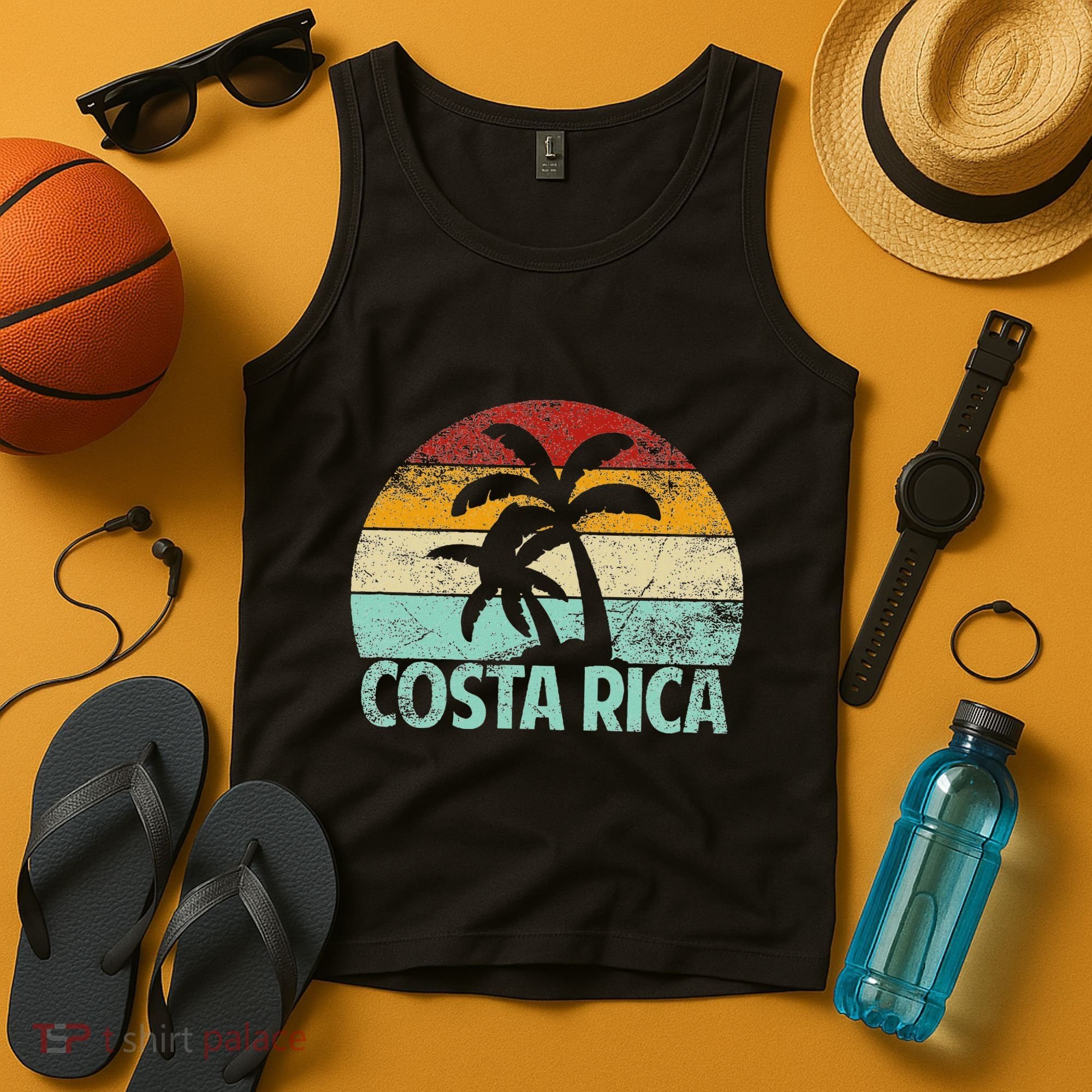 Costa Rica Beach Sunset Palm Tree Retro Vacation Costa Rica Tank Top
