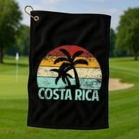 Costa Rica Beach Sunset Palm Tree Retro Vacation Costa Rica Golf Towel thumb 1