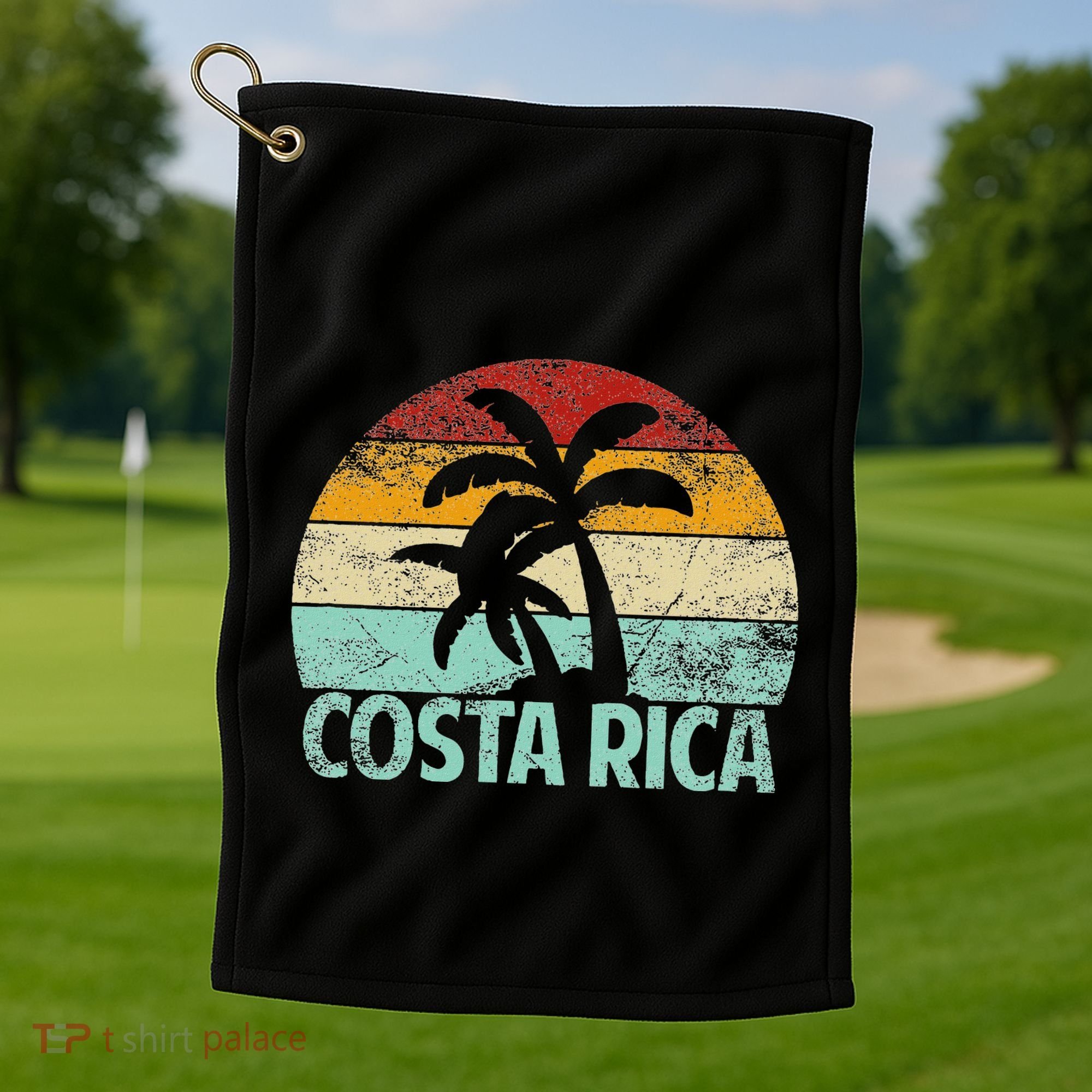 Costa Rica Beach Sunset Palm Tree Retro Vacation Costa Rica Golf Towel