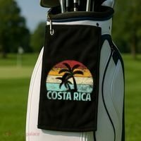 Costa Rica Beach Sunset Palm Tree Retro Vacation Costa Rica Golf Towel thumb 2