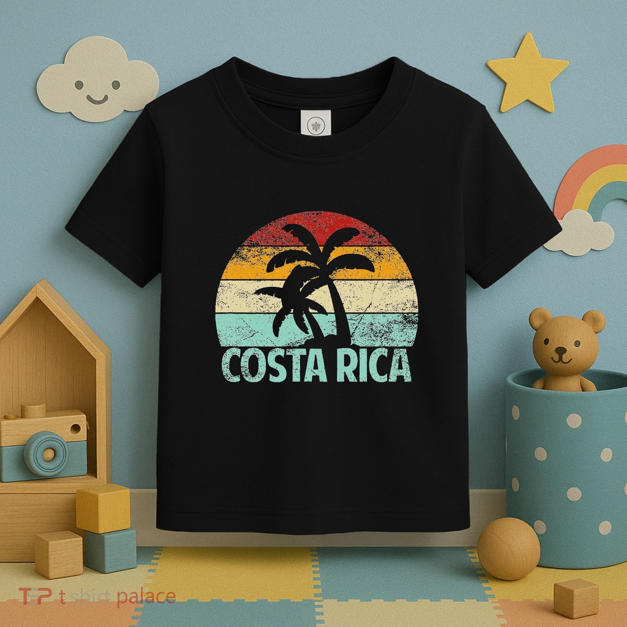 Costa Rica Beach Sunset Palm Tree Retro Vacation Costa Rica Toddler T-Shirt