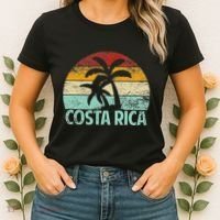 Costa Rica Beach Sunset Palm Tree Retro Vacation Costa Rica Women's T-Shirt thumb 2