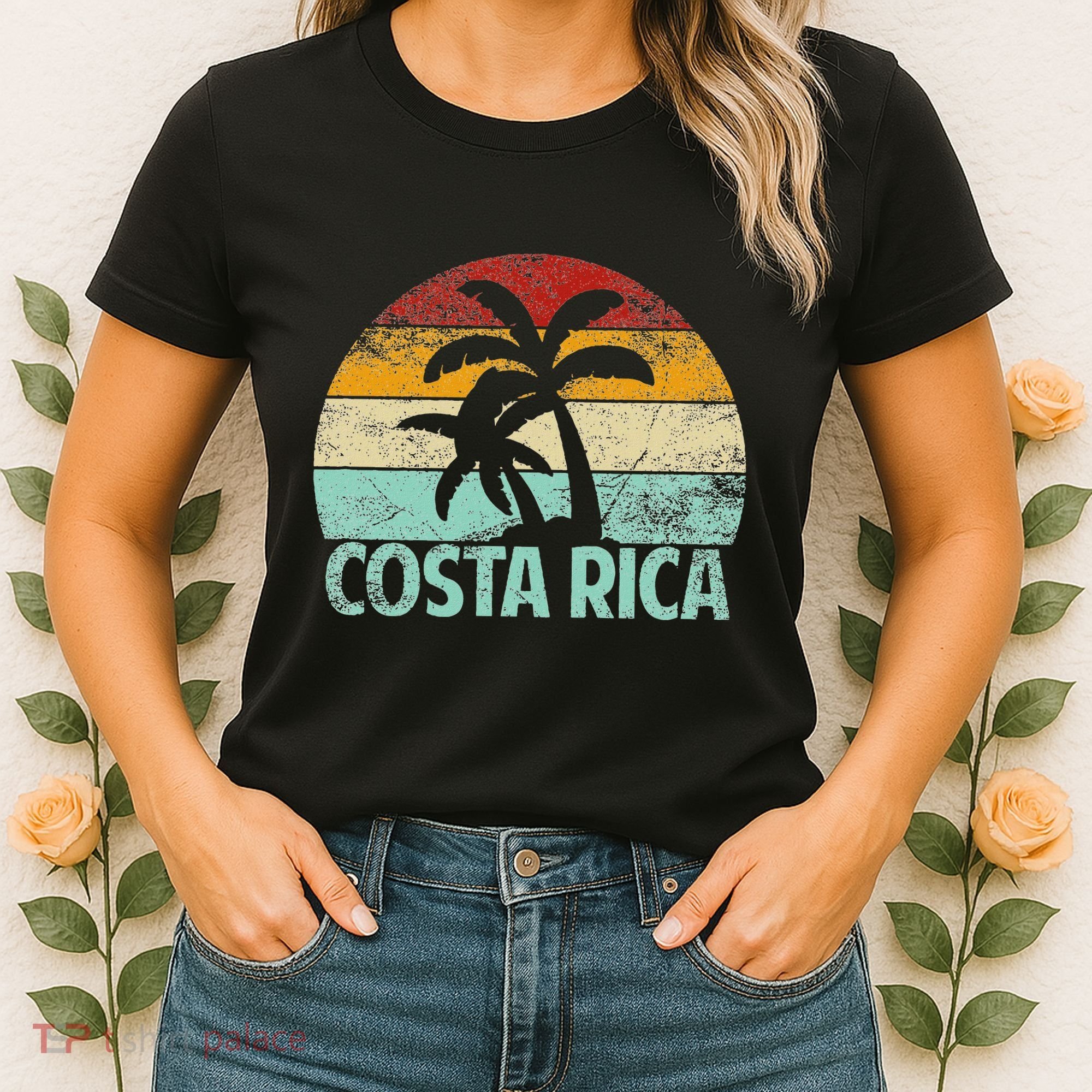 Costa Rica Beach Sunset Palm Tree Retro Vacation Costa Rica Women's T-Shirt