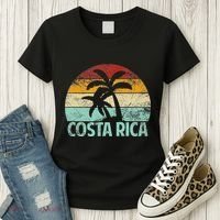Costa Rica Beach Sunset Palm Tree Retro Vacation Costa Rica Women's T-Shirt thumb 3