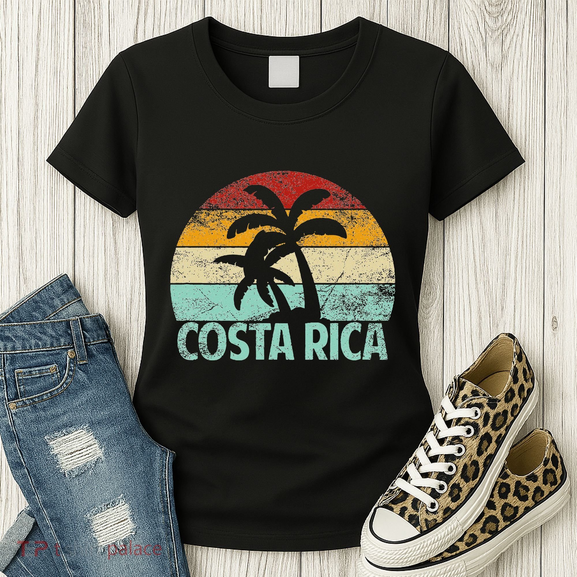 Costa Rica Beach Sunset Palm Tree Retro Vacation Costa Rica Women's T-Shirt