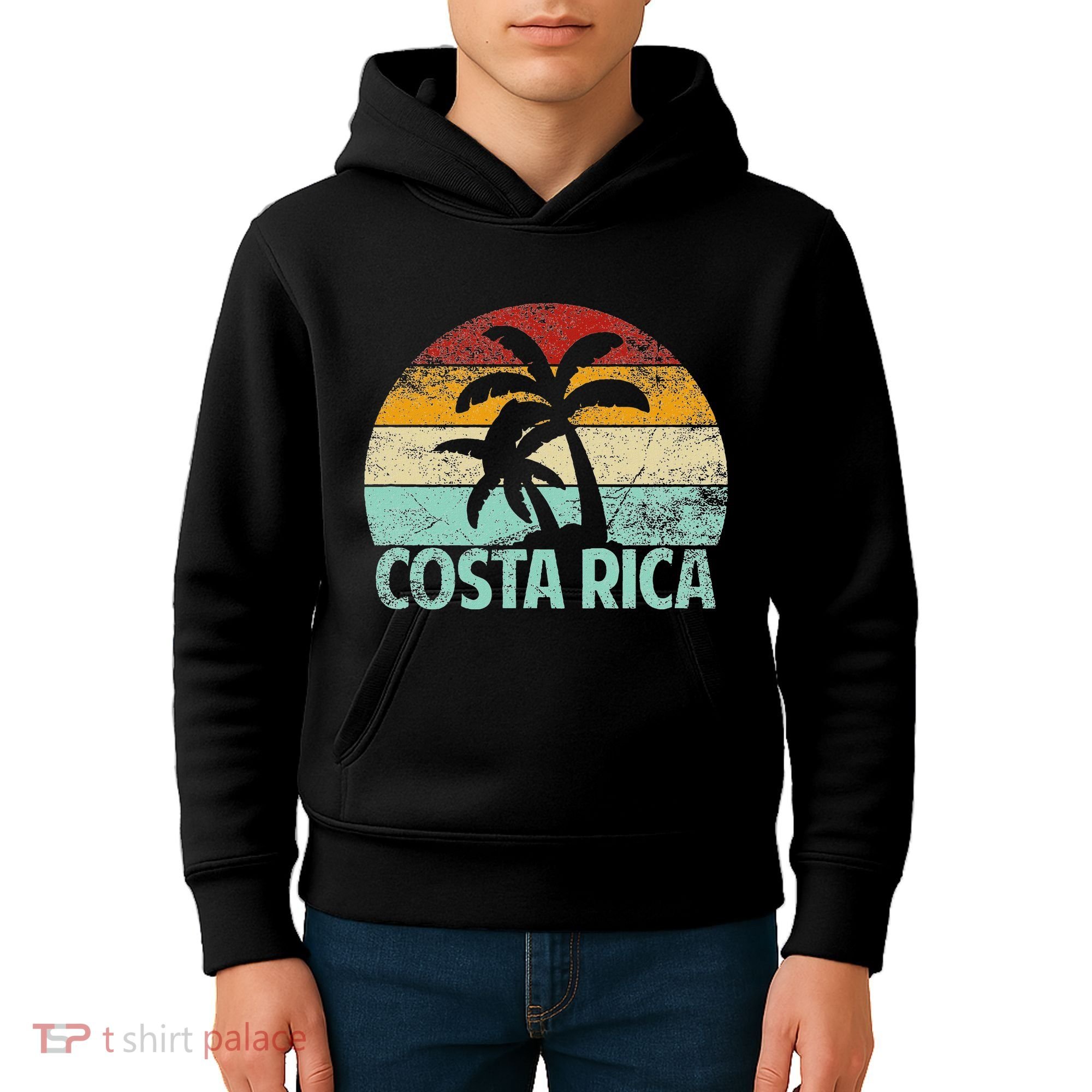 Costa Rica Beach Sunset Palm Tree Retro Vacation Costa Rica Kids Hoodie