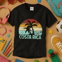 Costa Rica Beach Sunset Palm Tree Retro Vacation Costa Rica Kids T-Shirt thumb 3