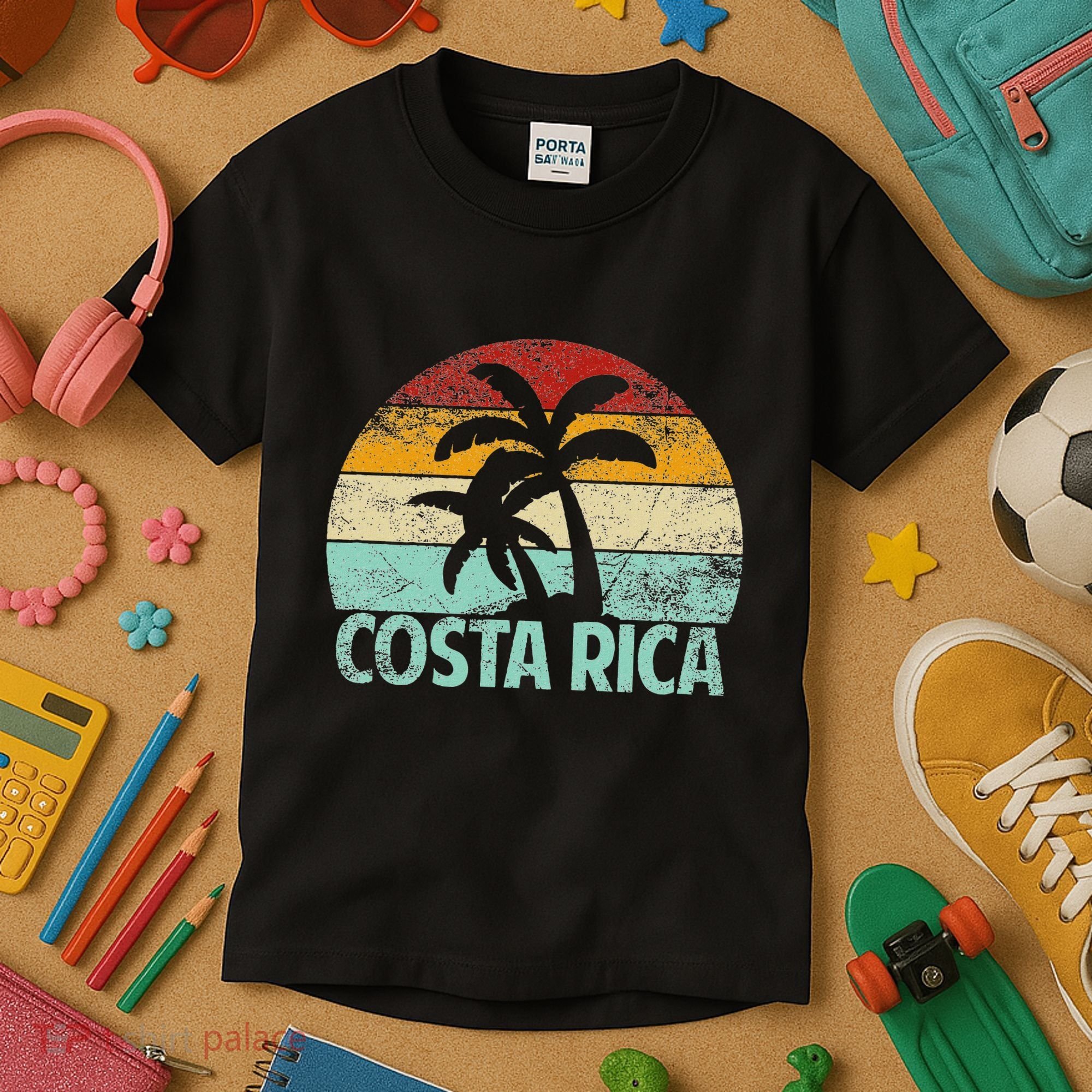 Costa Rica Beach Sunset Palm Tree Retro Vacation Costa Rica Kids T-Shirt