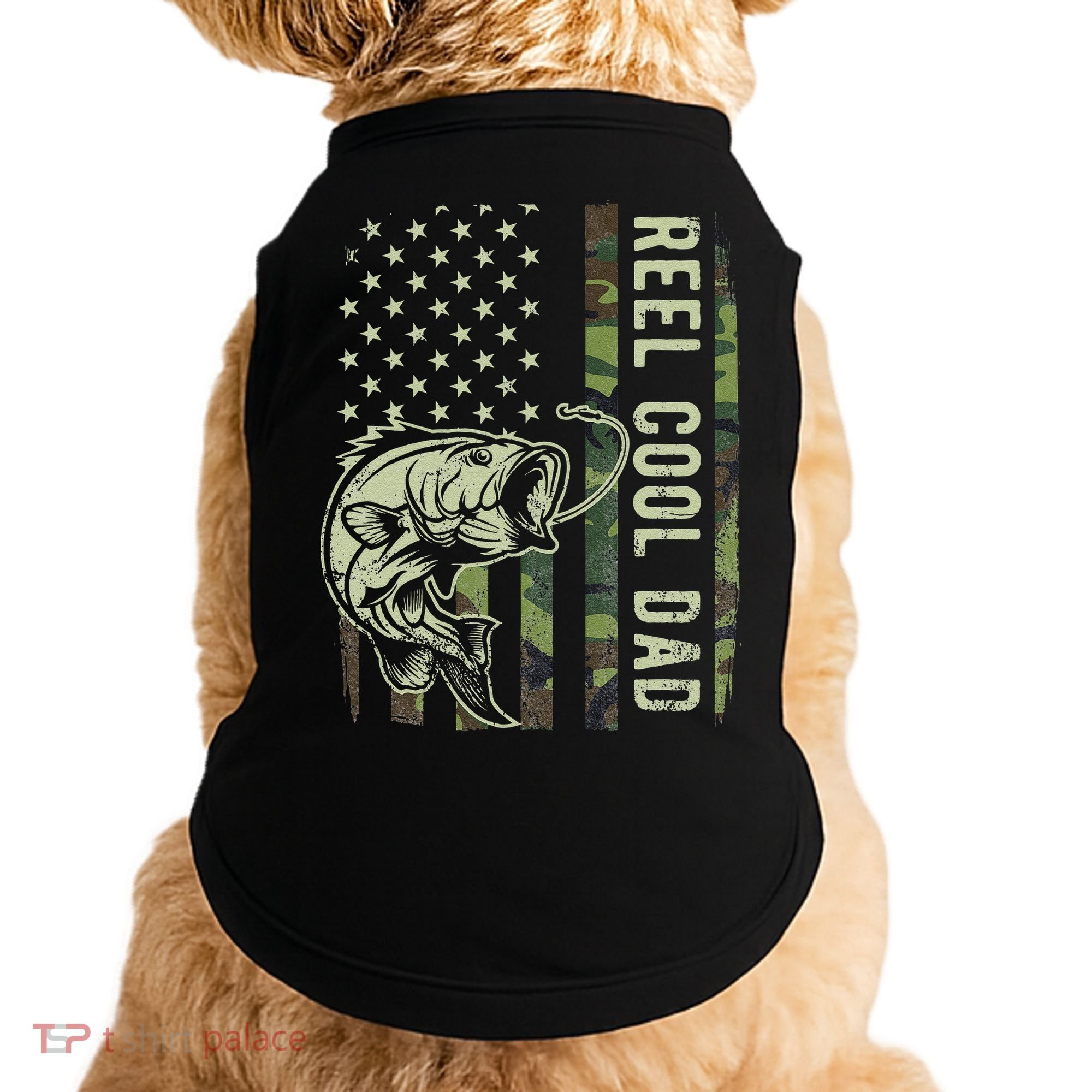 Cute Reel Cool Dad Camouflage American Flag Fathers Day Doggie Tank