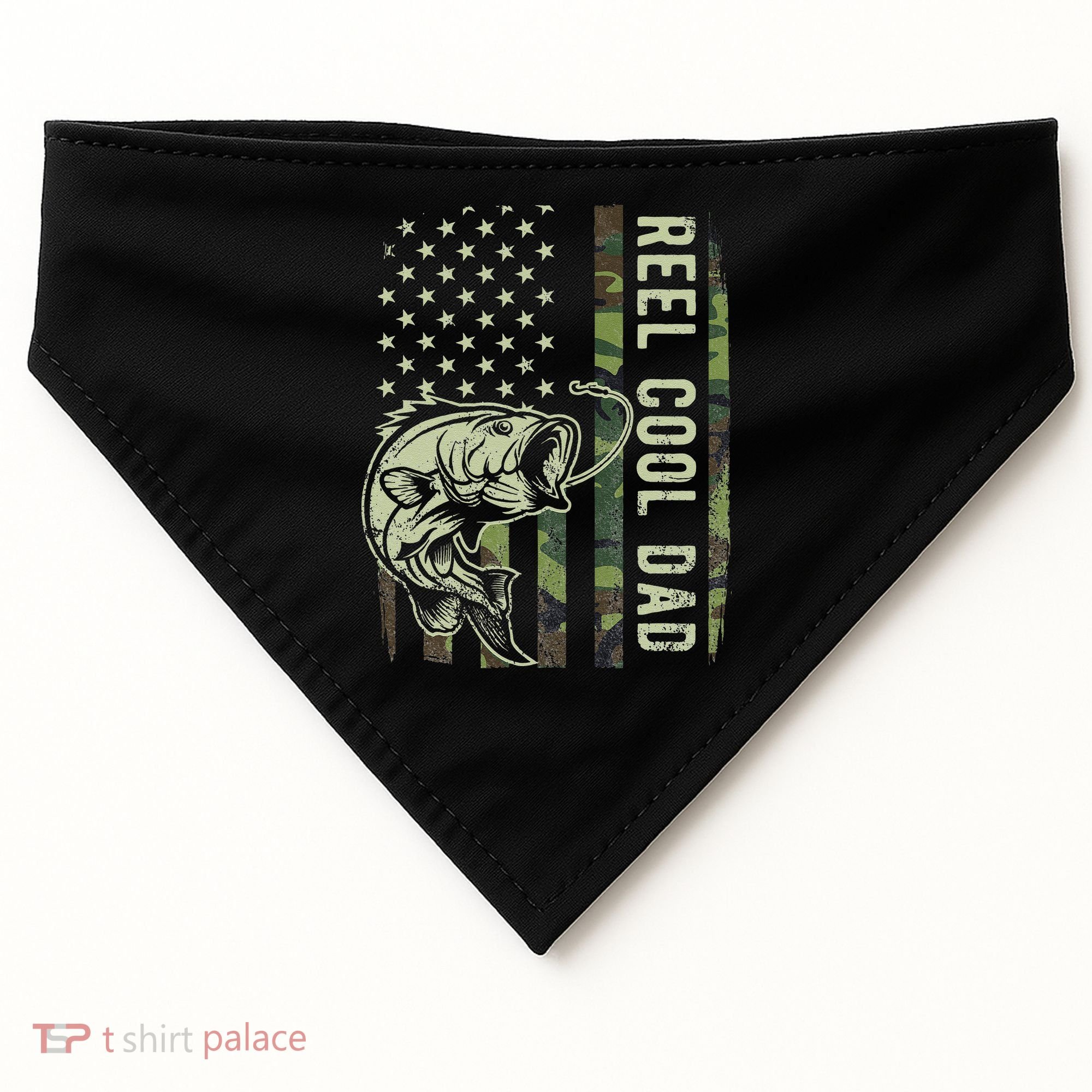 Cute Reel Cool Dad Camouflage American Flag Fathers Day USA-Made Doggie Bandana