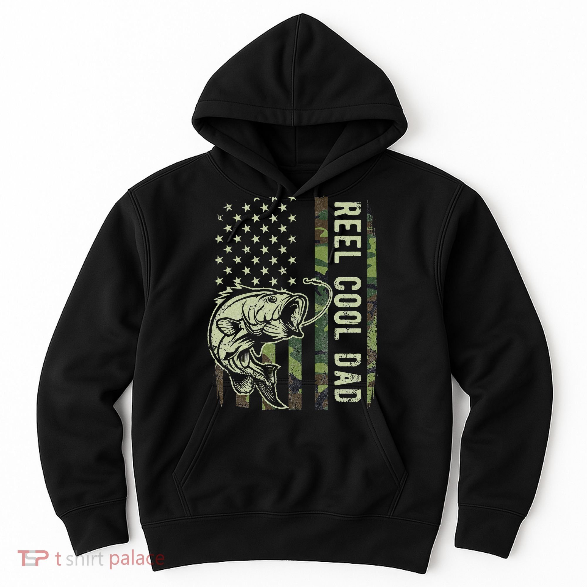 Cute Reel Cool Dad Camouflage American Flag Fathers Day Hoodie