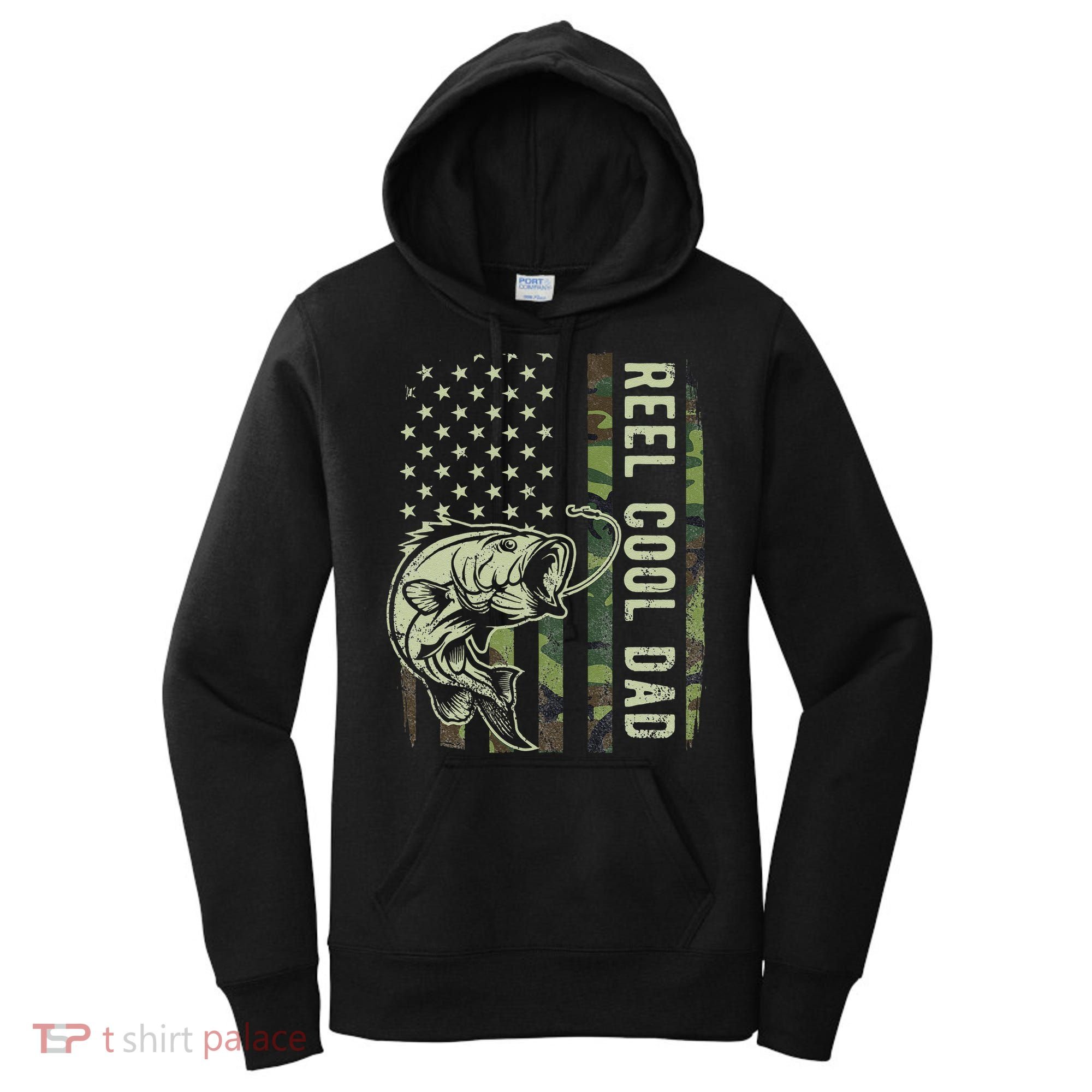 Cute Reel Cool Dad Camouflage American Flag Fathers Day Women's Hoodie