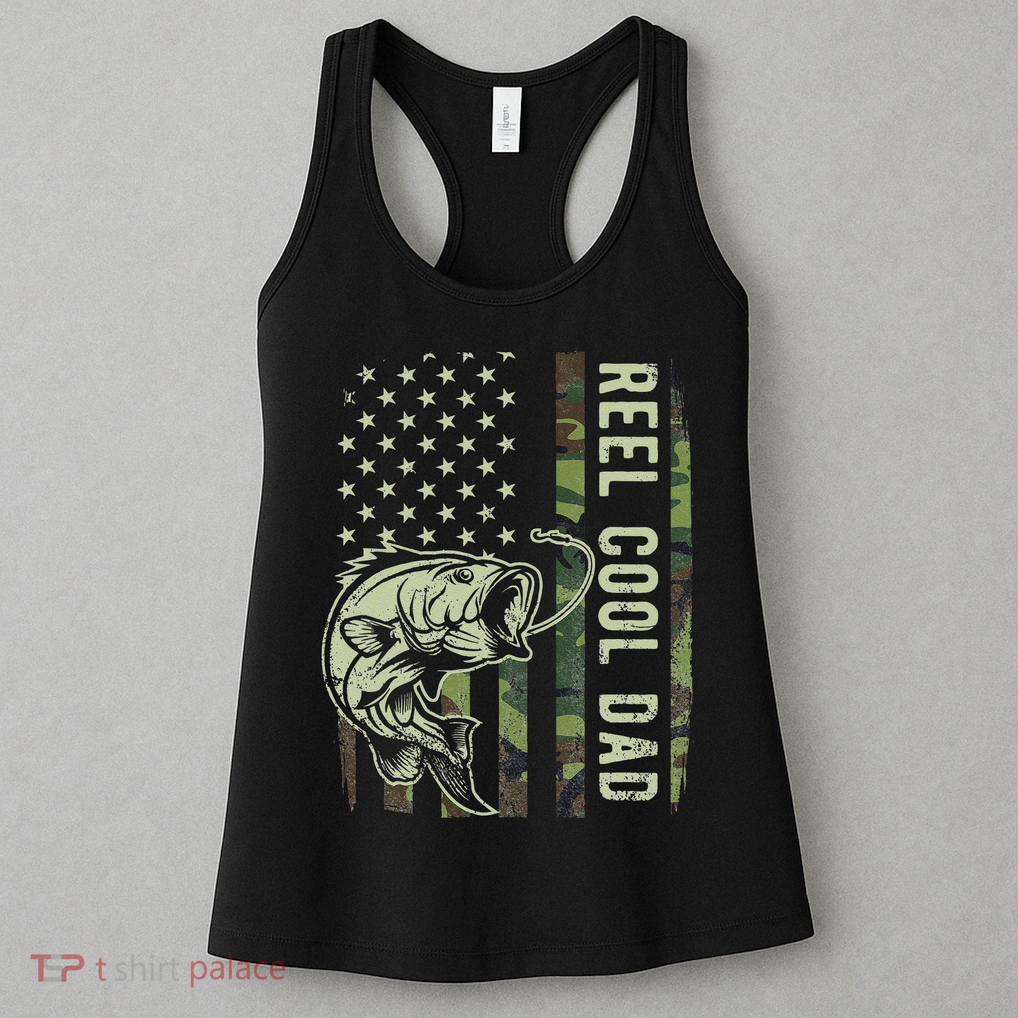 Cute Reel Cool Dad Camouflage American Flag Fathers Day Women's Tank Top