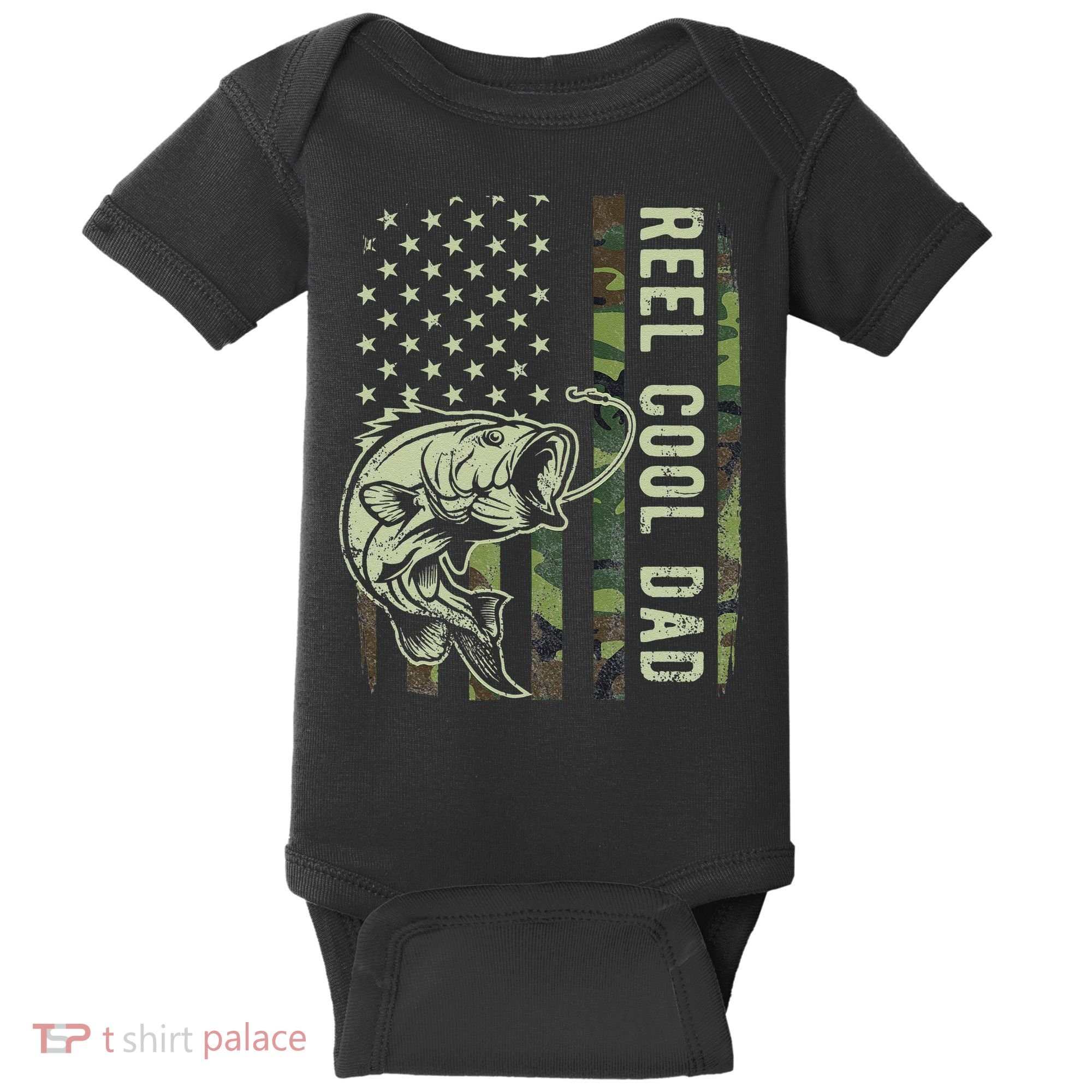 Cute Reel Cool Dad Camouflage American Flag Fathers Day Baby Bodysuit