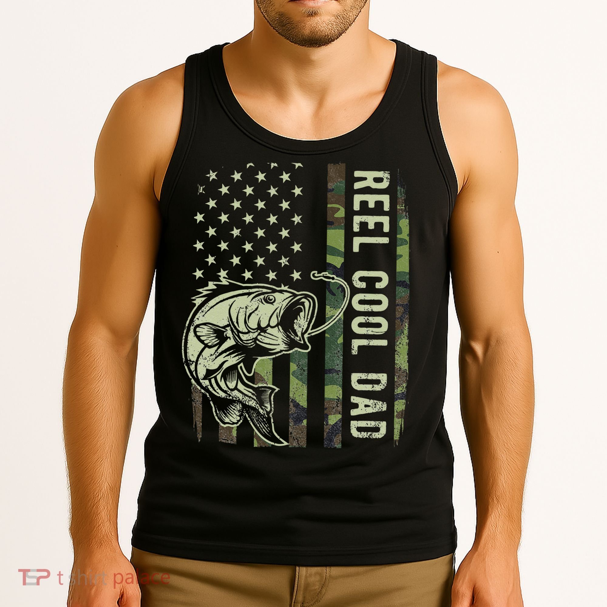 Cute Reel Cool Dad Camouflage American Flag Fathers Day Tank Top