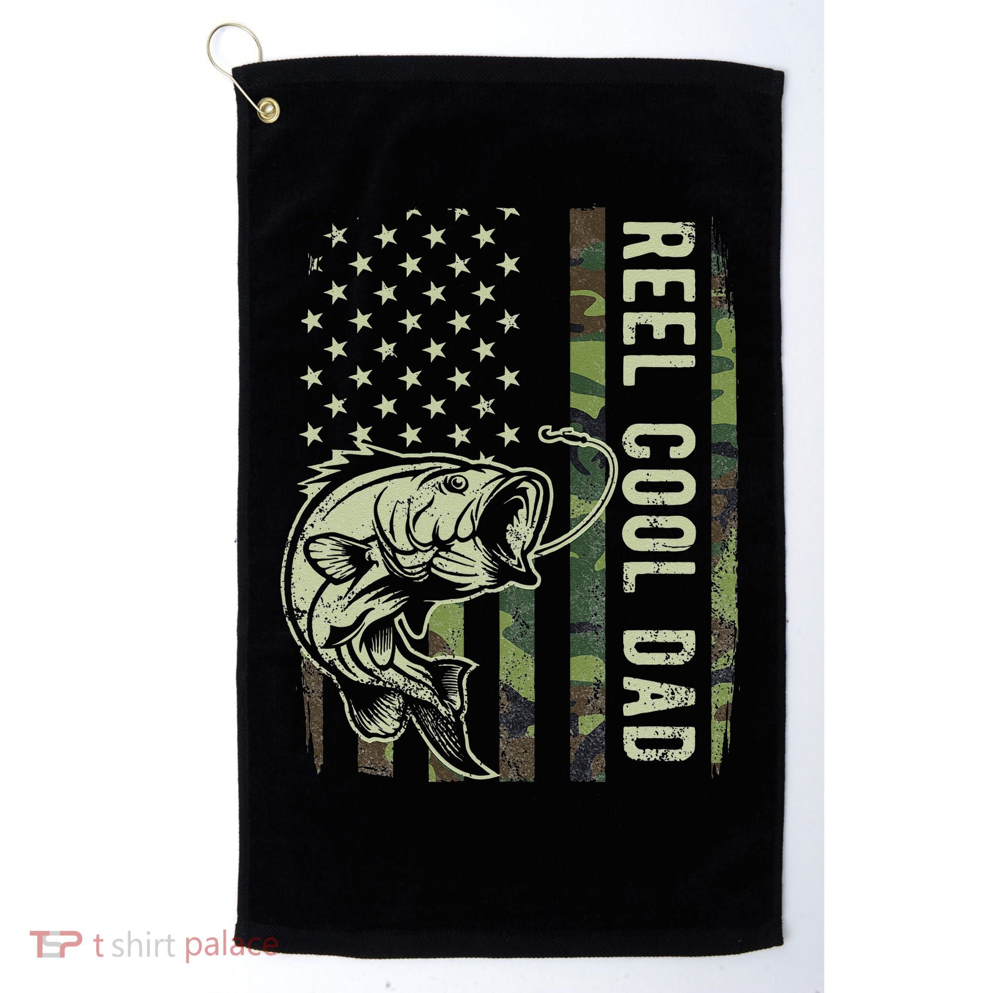 Cute Reel Cool Dad Camouflage American Flag Fathers Day Golf Towel