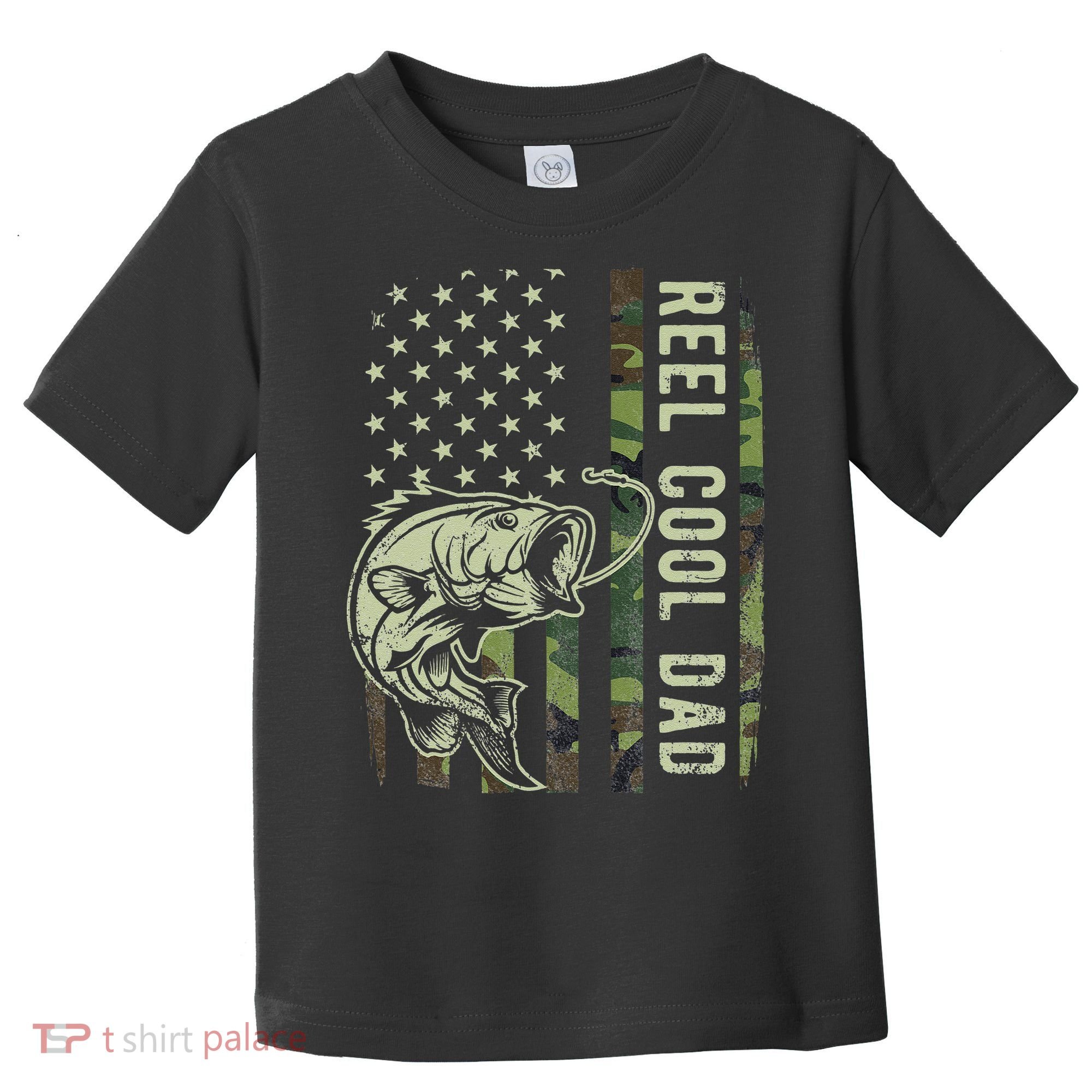 Cute Reel Cool Dad Camouflage American Flag Fathers Day Toddler T-Shirt