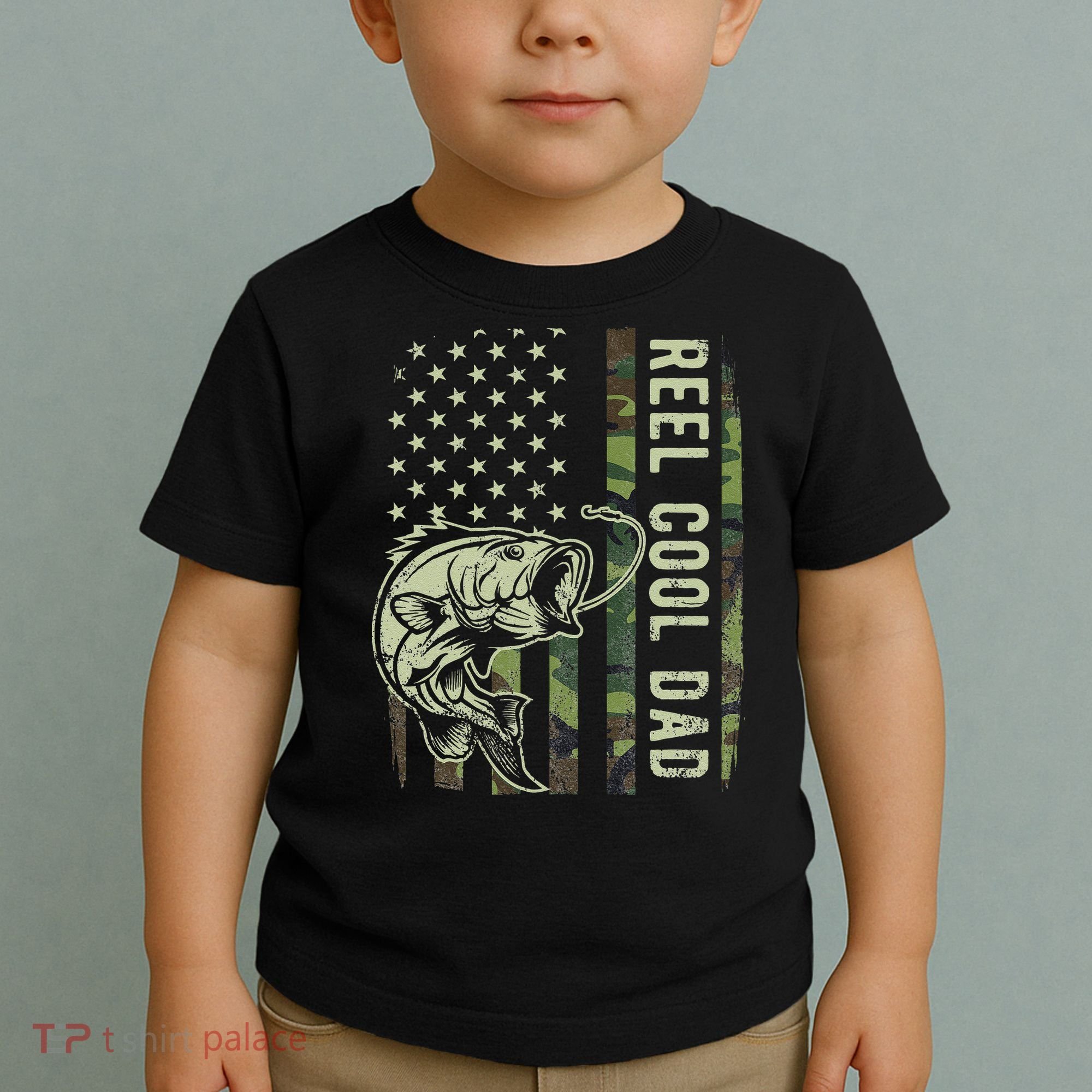 Cute Reel Cool Dad Camouflage American Flag Fathers Day Toddler T-Shirt