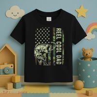 Cute Reel Cool Dad Camouflage American Flag Fathers Day Toddler T-Shirt thumb 3