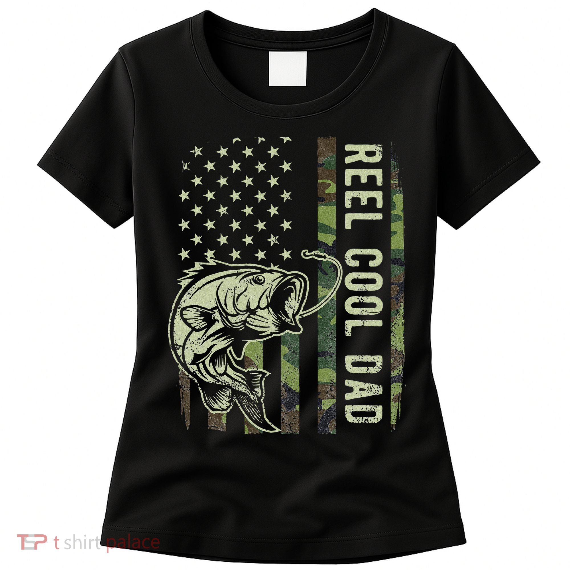 Cute Reel Cool Dad Camouflage American Flag Fathers Day Women's T-Shirt