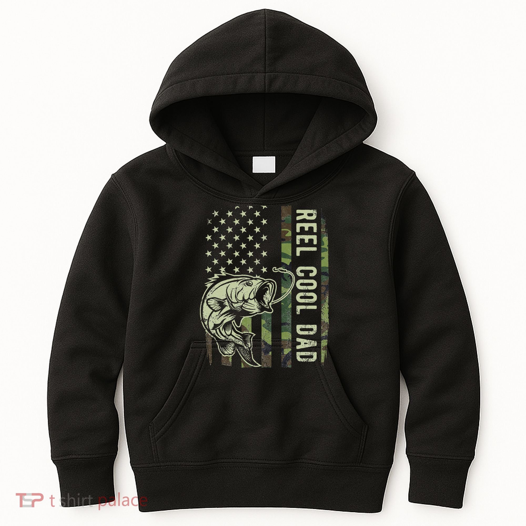Cute Reel Cool Dad Camouflage American Flag Fathers Day Kids Hoodie