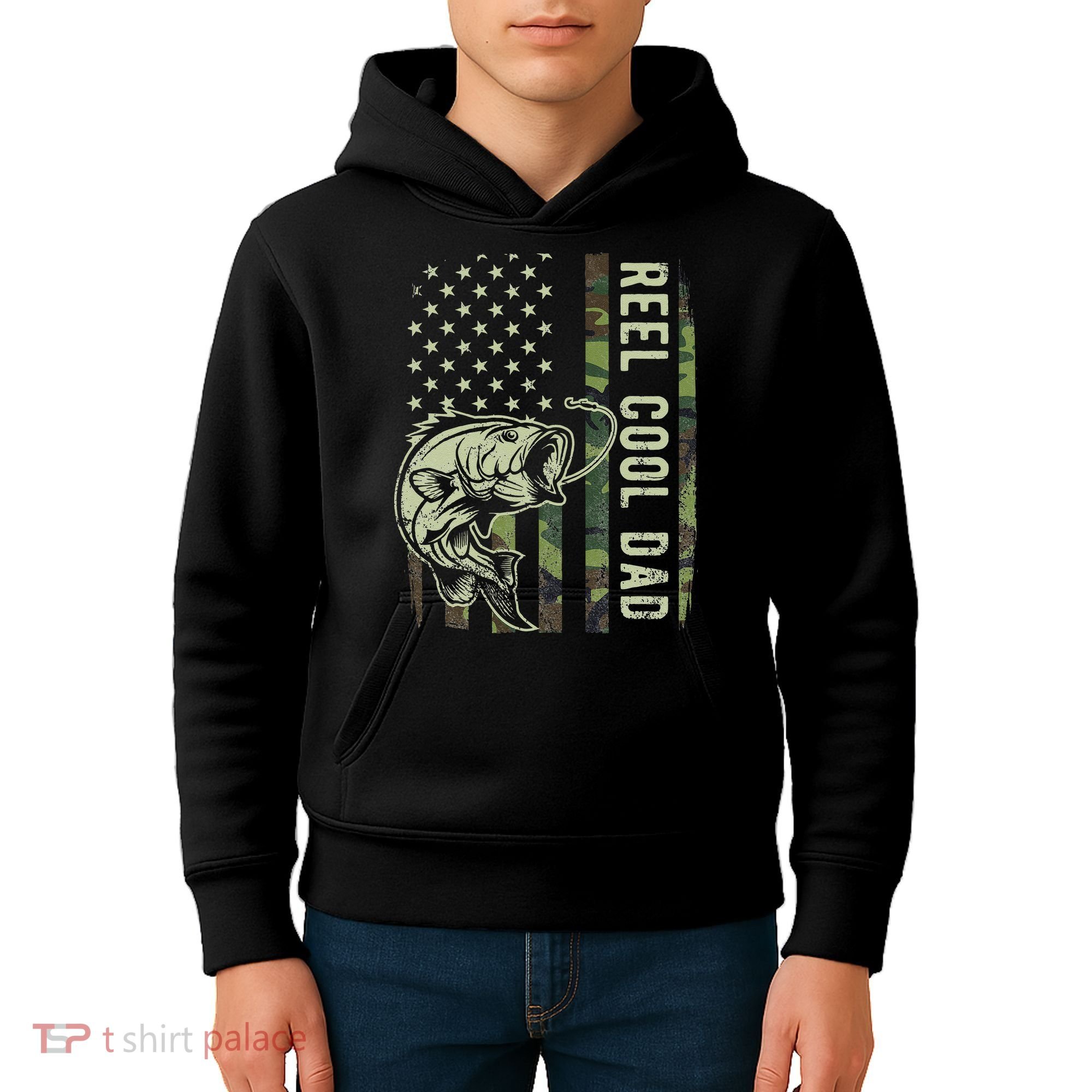 Cute Reel Cool Dad Camouflage American Flag Fathers Day Kids Hoodie