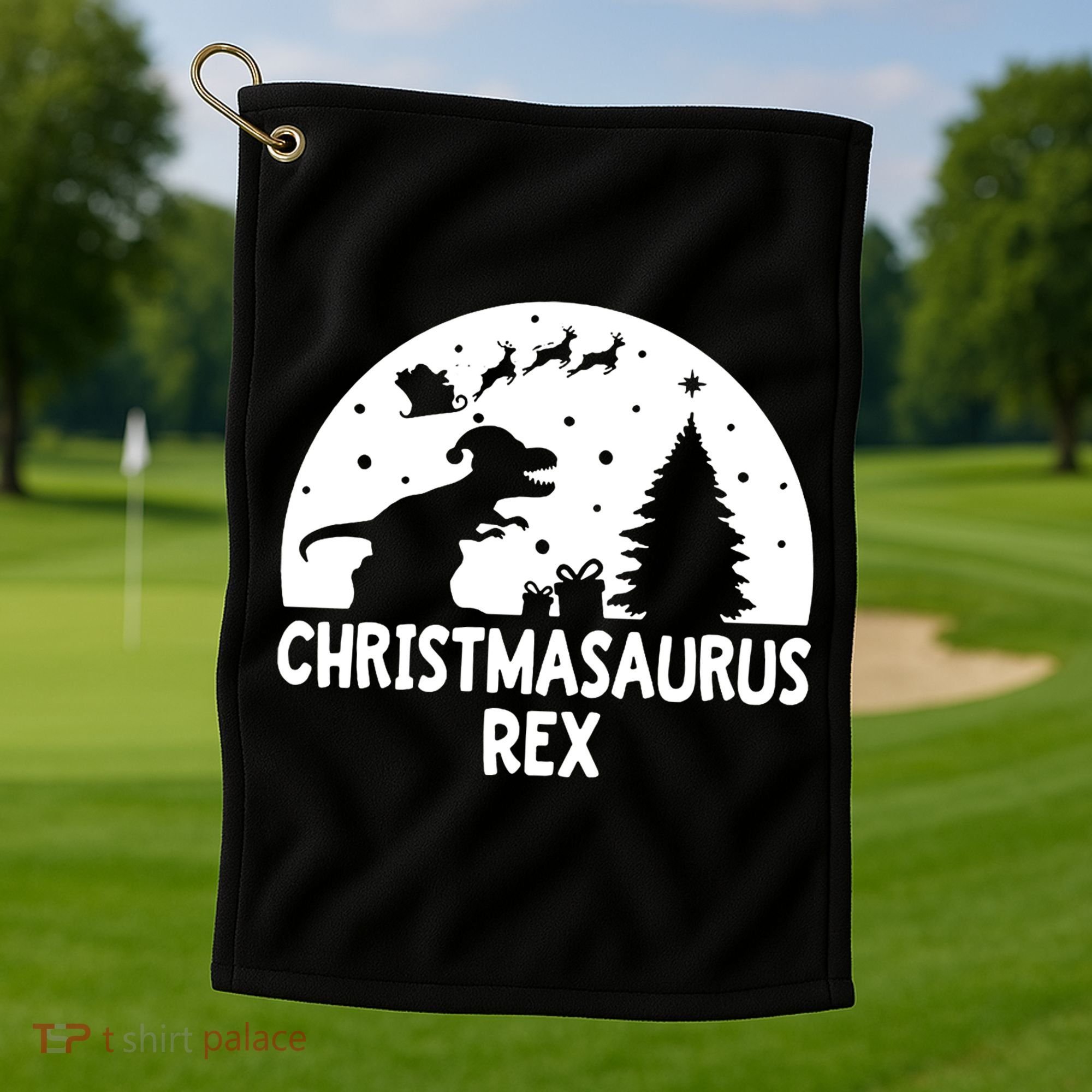 Christmasaurus Rex Golf Towel