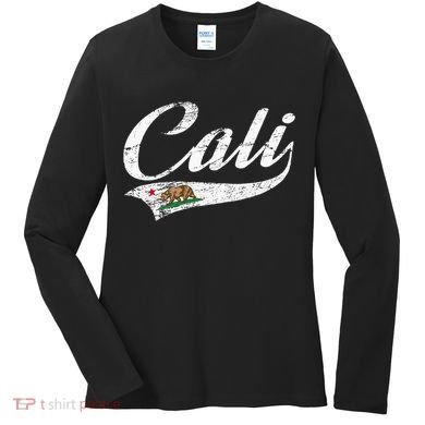California Republic CA Vintage Distressed Design CALI Women's Long Sleeve Shirt
