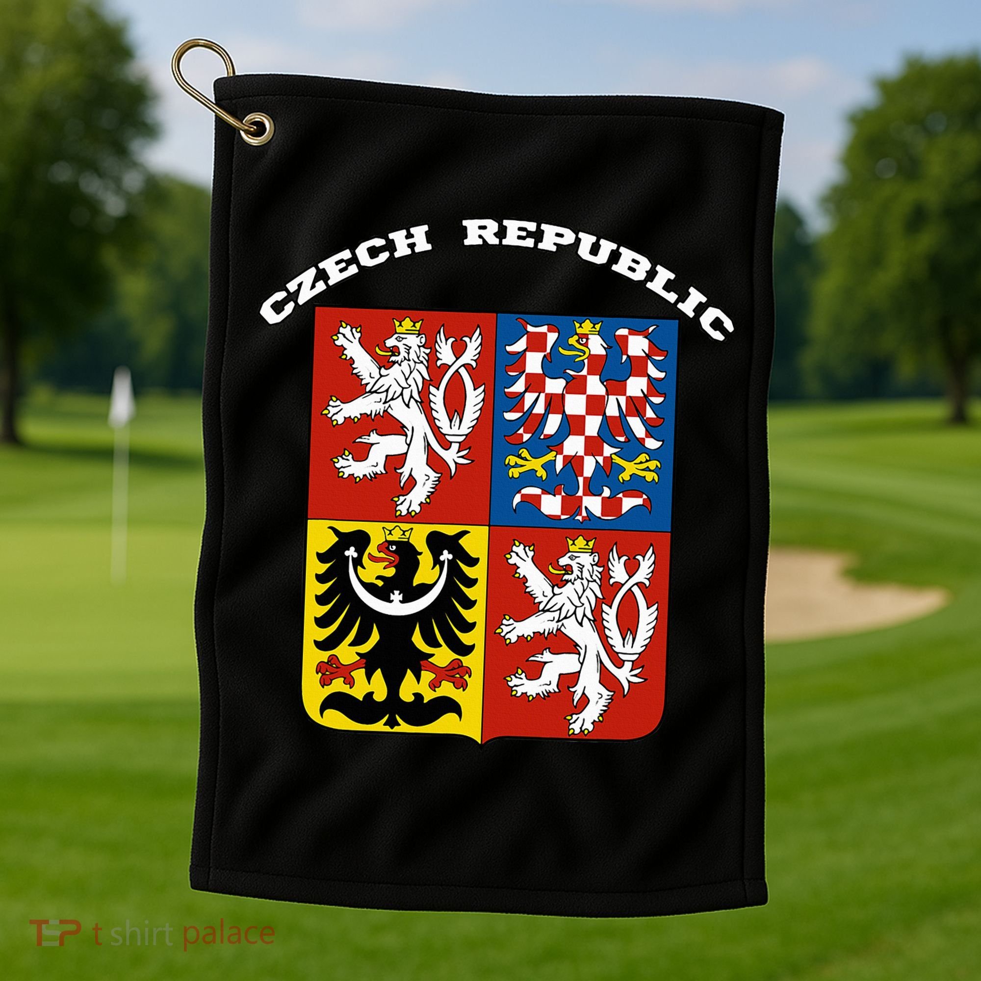 Czech Republic Coat Of Arms Flag Souvenir Prague Golf Towel
