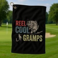 Cute Reel Cool Gramps Fishing Fathers Day Gift Golf Towel thumb 1