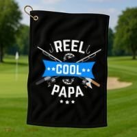 Cute Reel Cool Papa Cute Fishing Dad Birthday Gift Golf Towel thumb 1