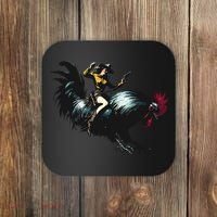 Cowgirl Riding Chicken Funny Retro Rodeo Rooster Coaster thumb 0