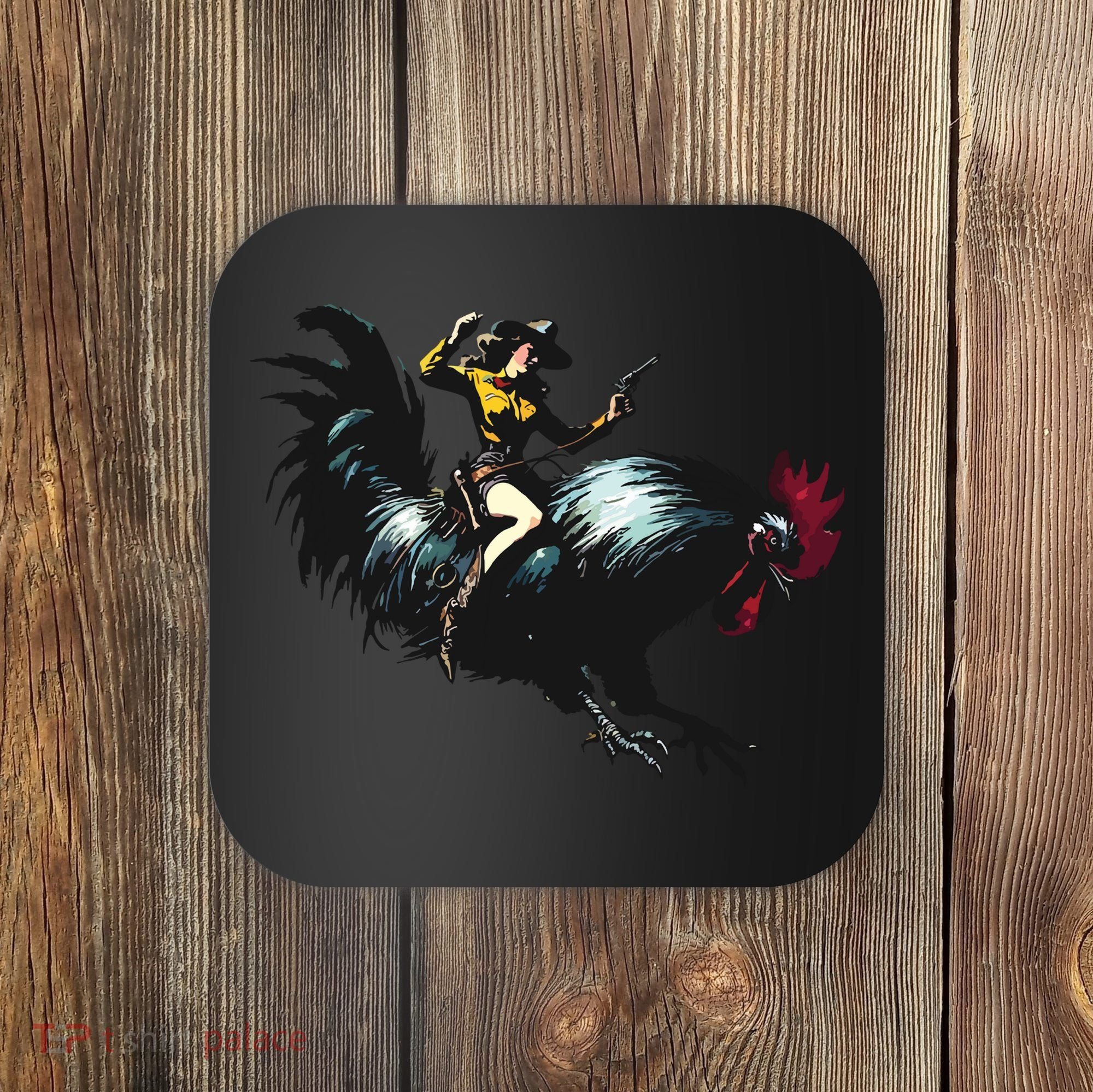 Cowgirl Riding Chicken Funny Retro Rodeo Rooster Coaster