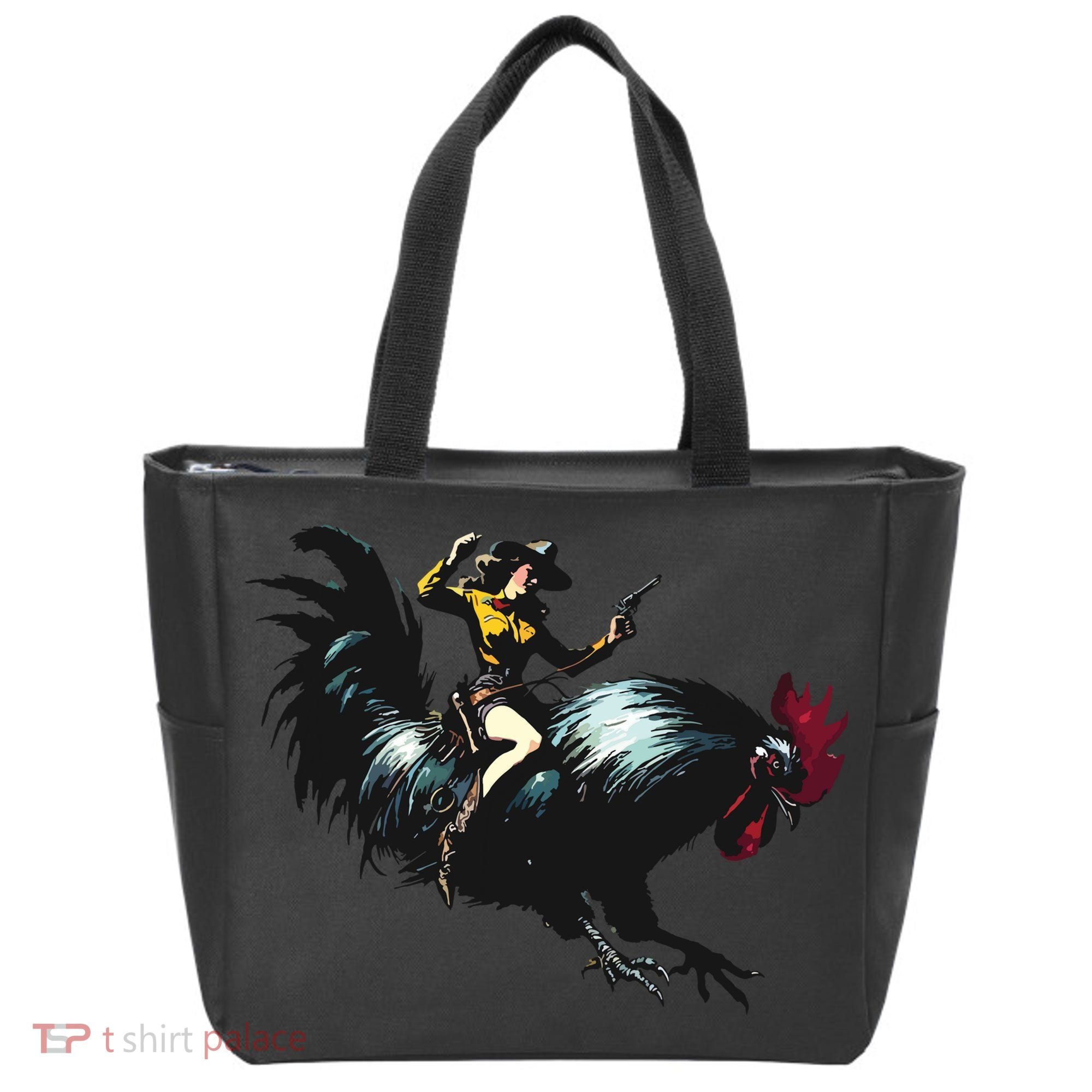 Cowgirl Riding Chicken Funny Retro Rodeo Rooster Tote Bag