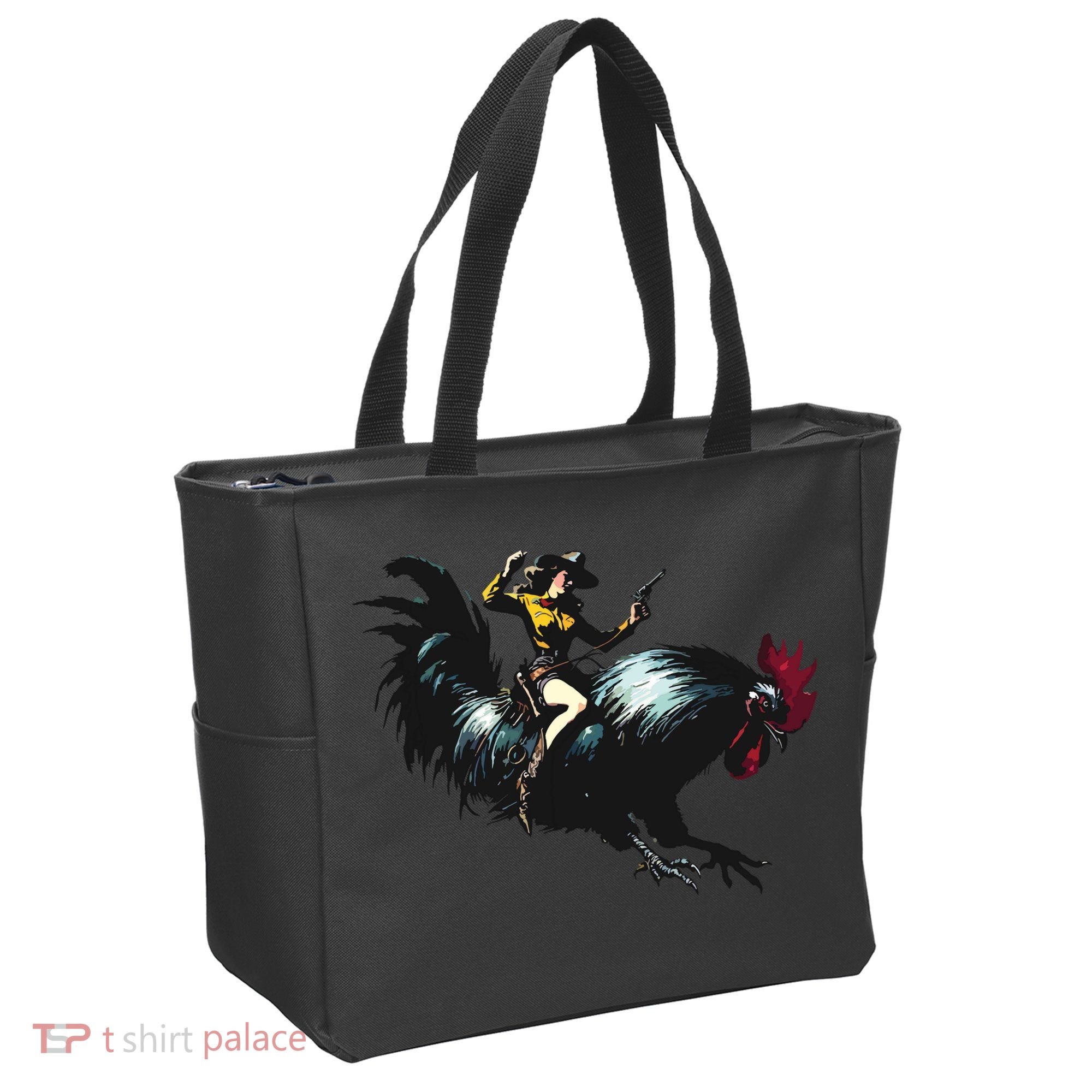 Cowgirl Riding Chicken Funny Retro Rodeo Rooster Tote Bag