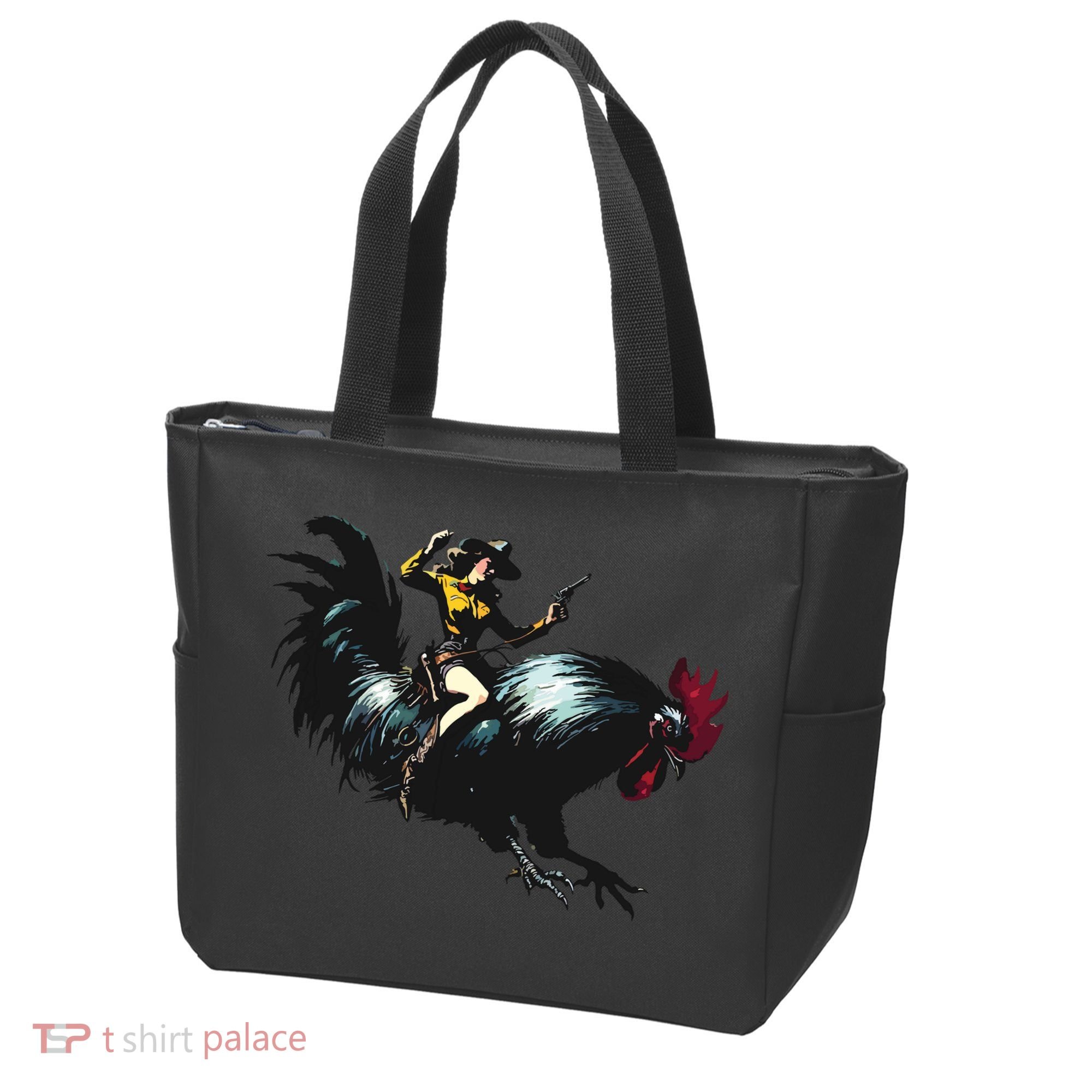 Cowgirl Riding Chicken Funny Retro Rodeo Rooster Tote Bag
