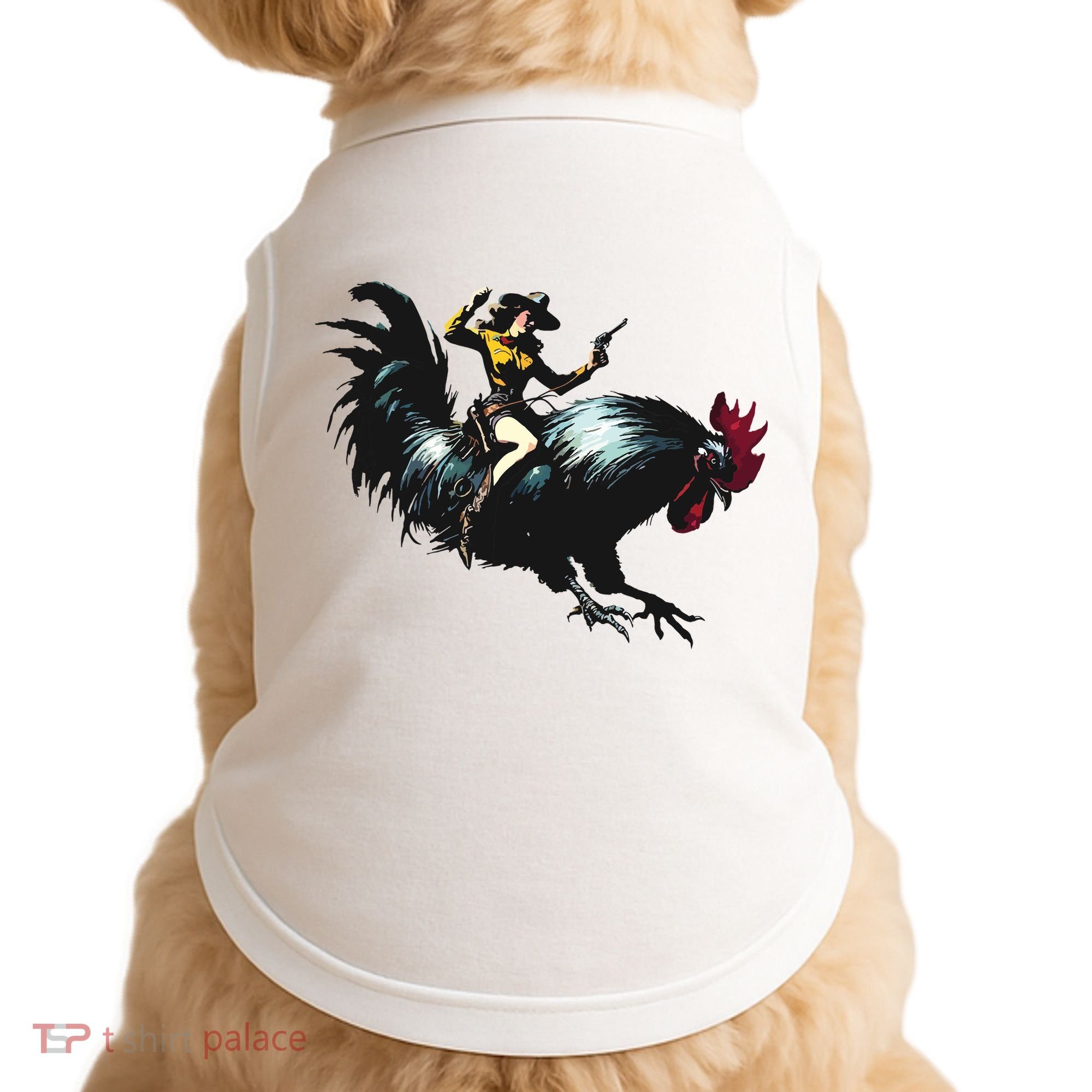 Cowgirl Riding Chicken Funny Retro Rodeo Rooster Doggie Tank