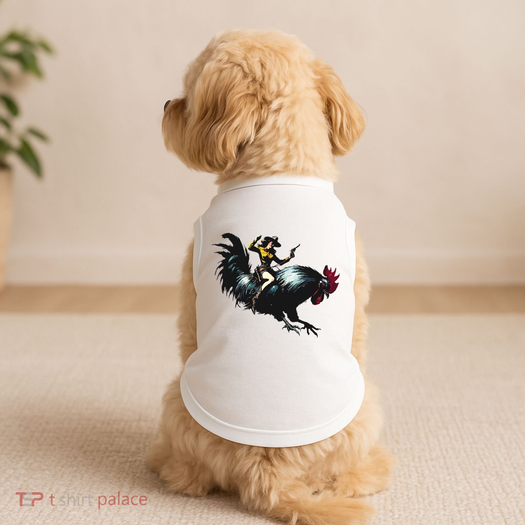 Cowgirl Riding Chicken Funny Retro Rodeo Rooster Doggie Tank