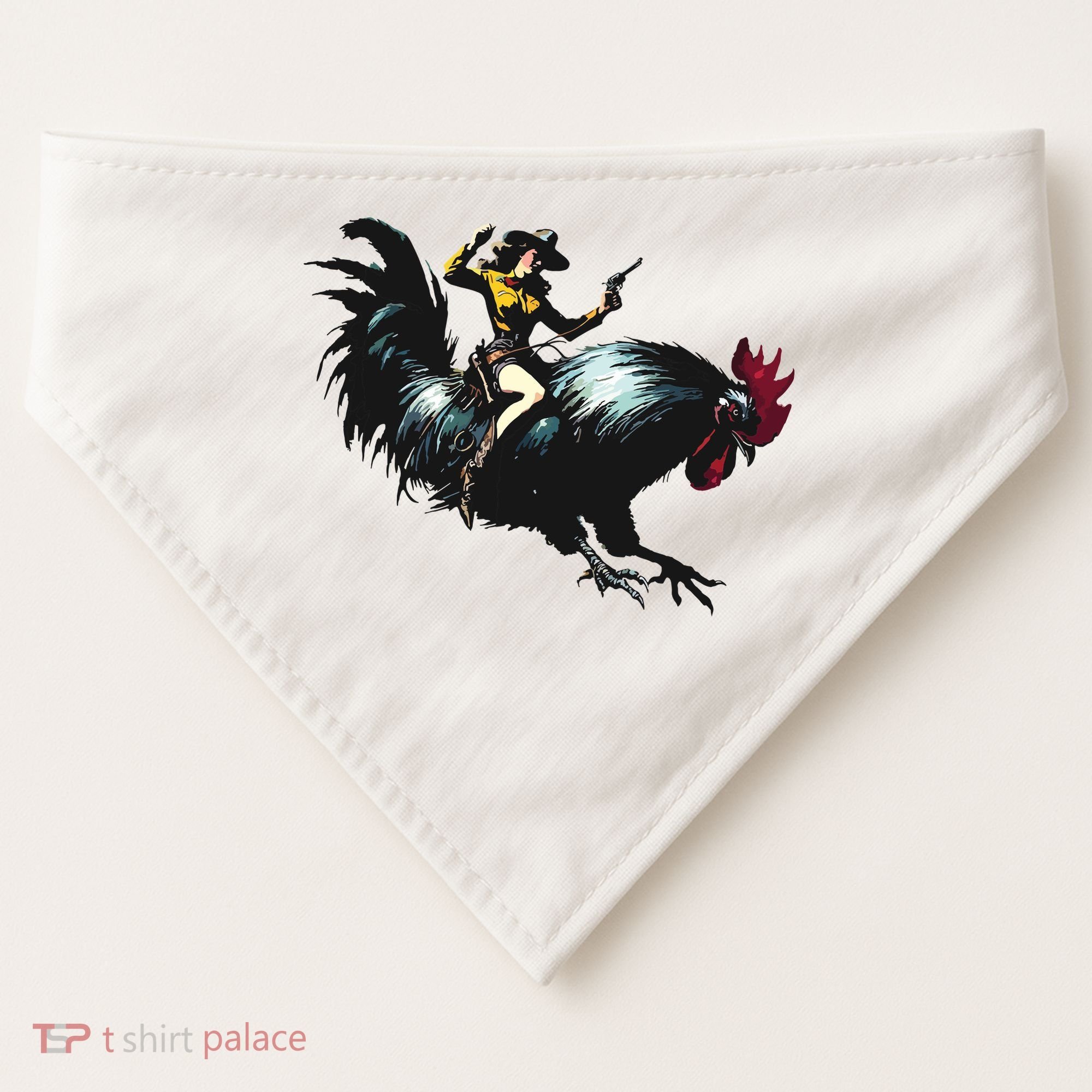 Cowgirl Riding Chicken Funny Retro Rodeo Rooster USA-Made Doggie Bandana