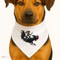 Cowgirl Riding Chicken Funny Retro Rodeo Rooster USA-Made Doggie Bandana thumb 1