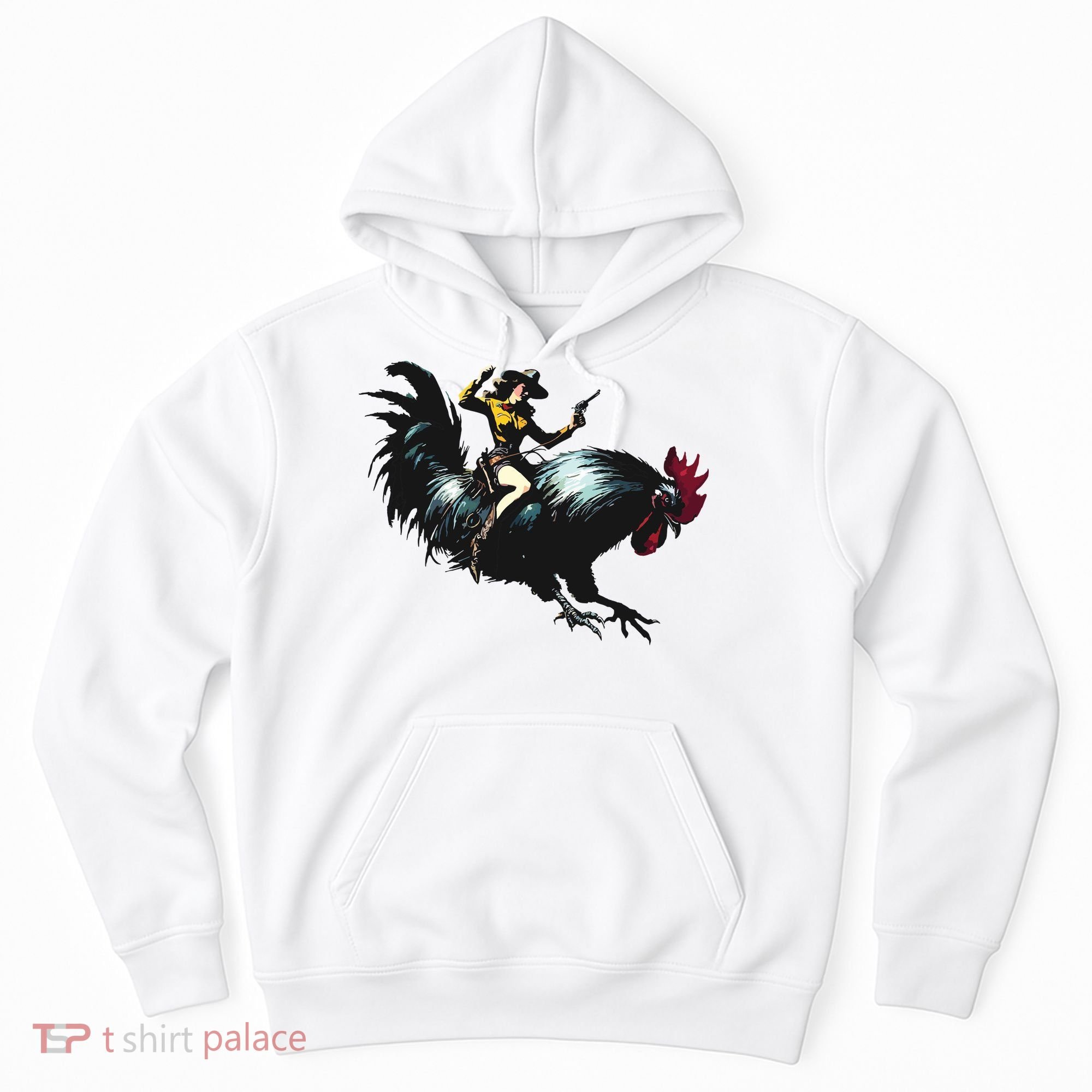 Cowgirl Riding Chicken Funny Retro Rodeo Rooster Hoodie