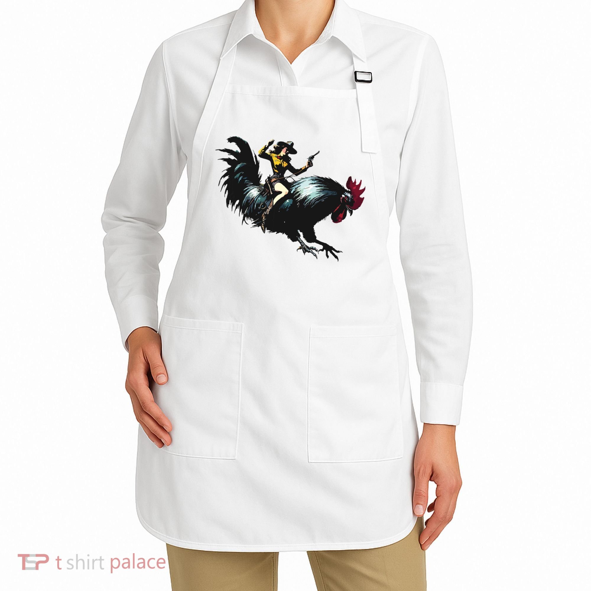 Cowgirl Riding Chicken Funny Retro Rodeo Rooster Apron