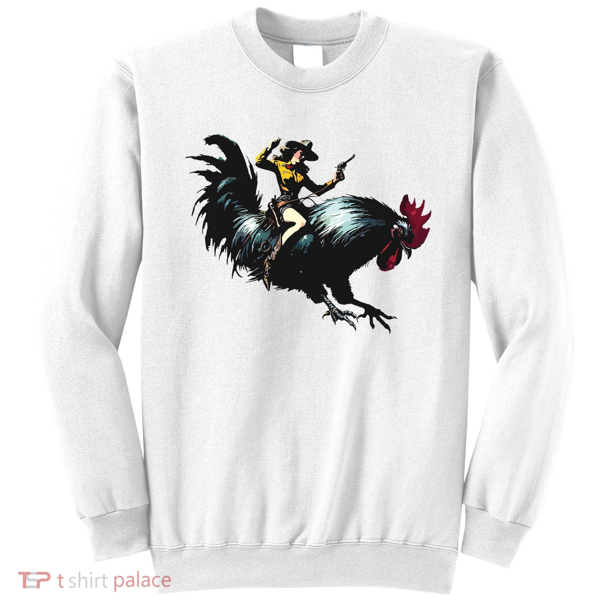 Cowgirl Riding Chicken Funny Retro Rodeo Rooster Sweatshirt
