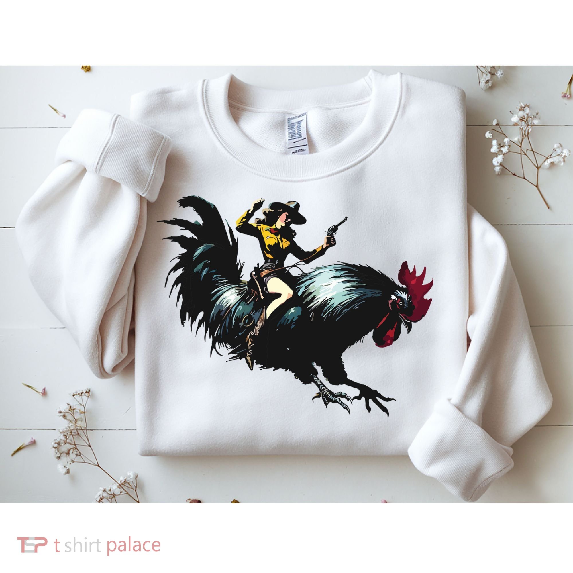 Cowgirl Riding Chicken Funny Retro Rodeo Rooster Sweatshirt
