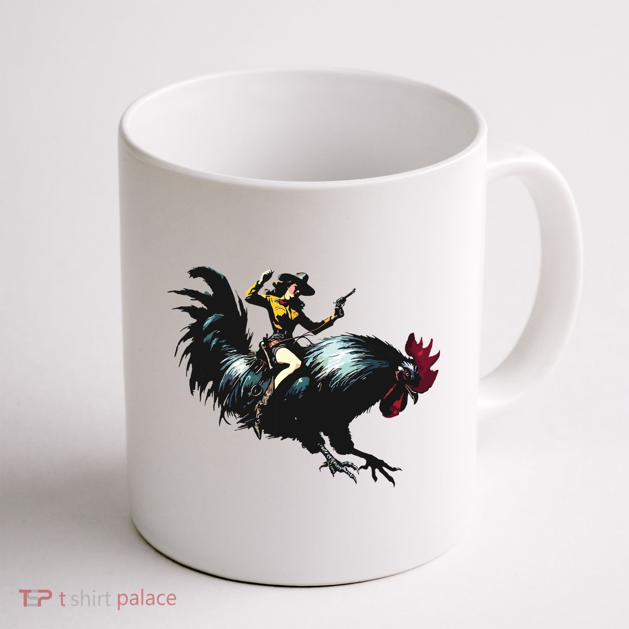 Cowgirl Riding Chicken Funny Retro Rodeo Rooster Coffee Mug