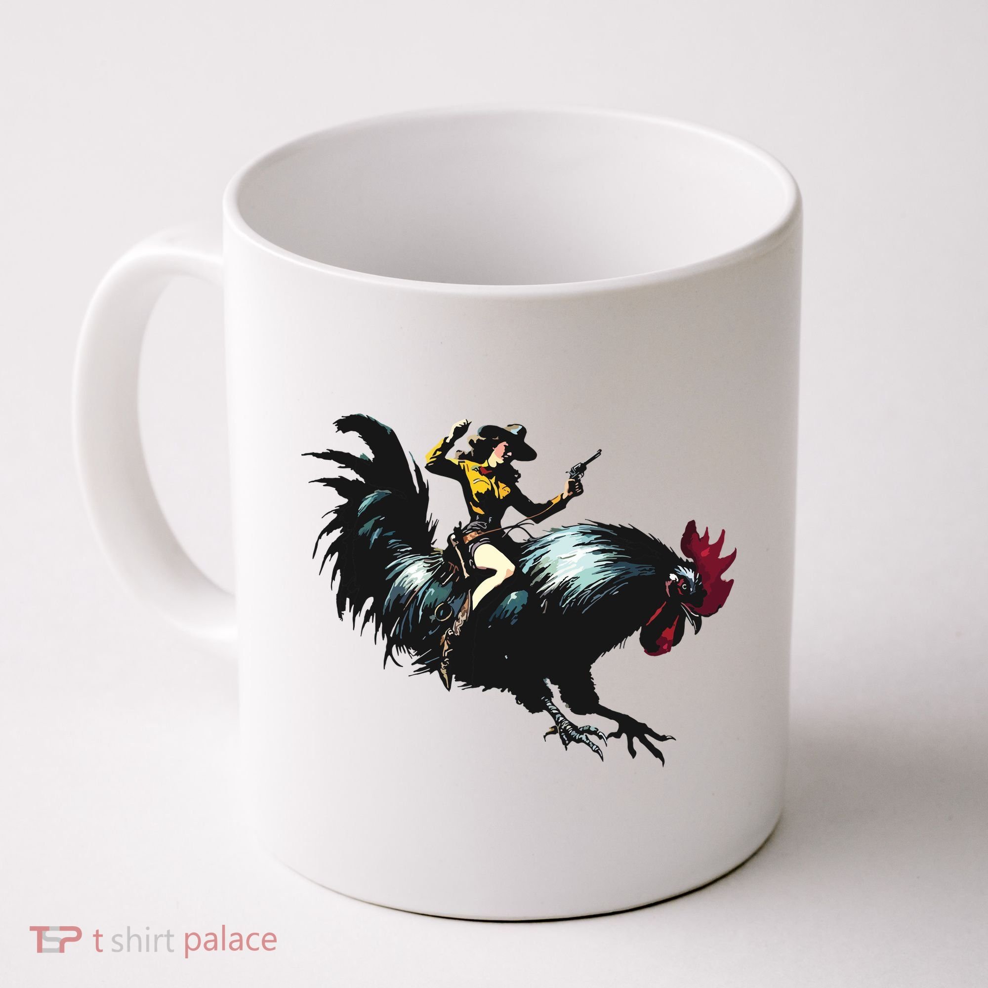 Cowgirl Riding Chicken Funny Retro Rodeo Rooster Coffee Mug