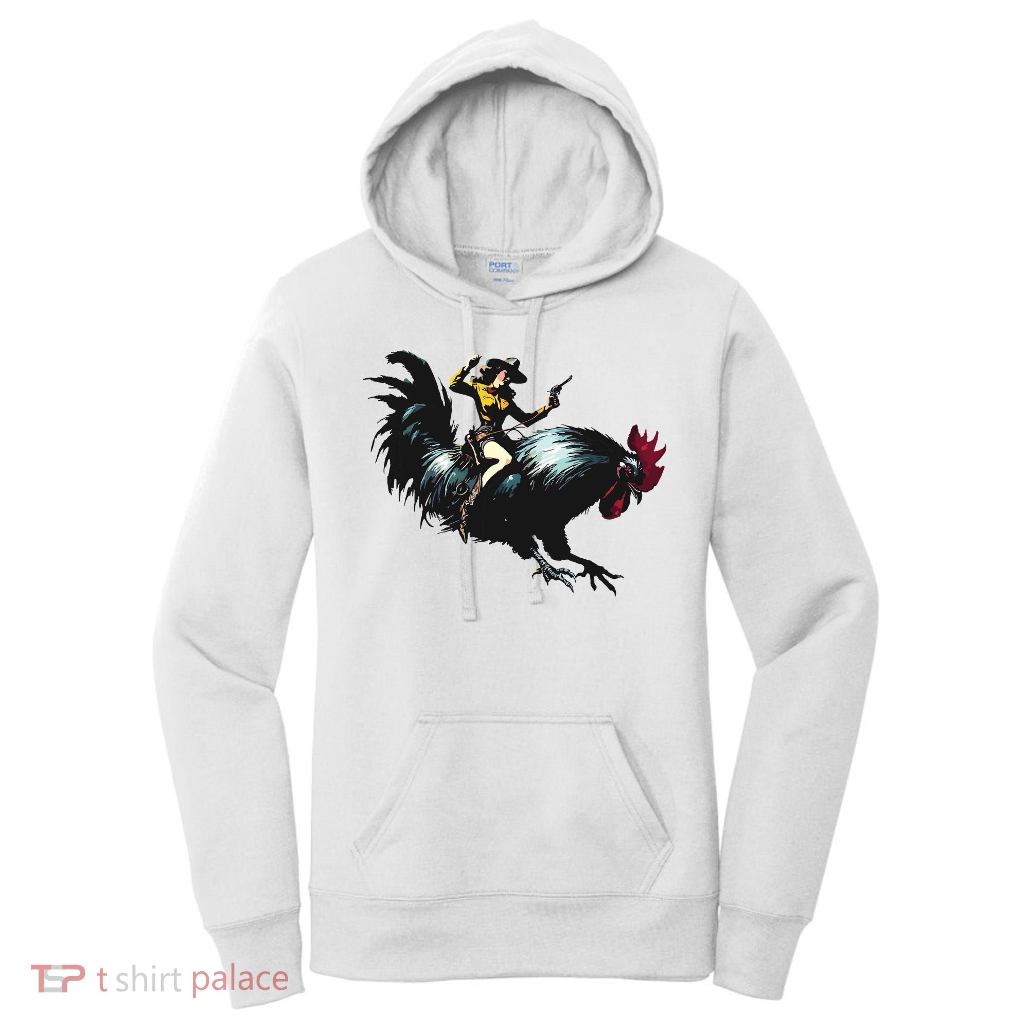 Cowgirl Riding Chicken Funny Retro Rodeo Rooster Women's Hoodie