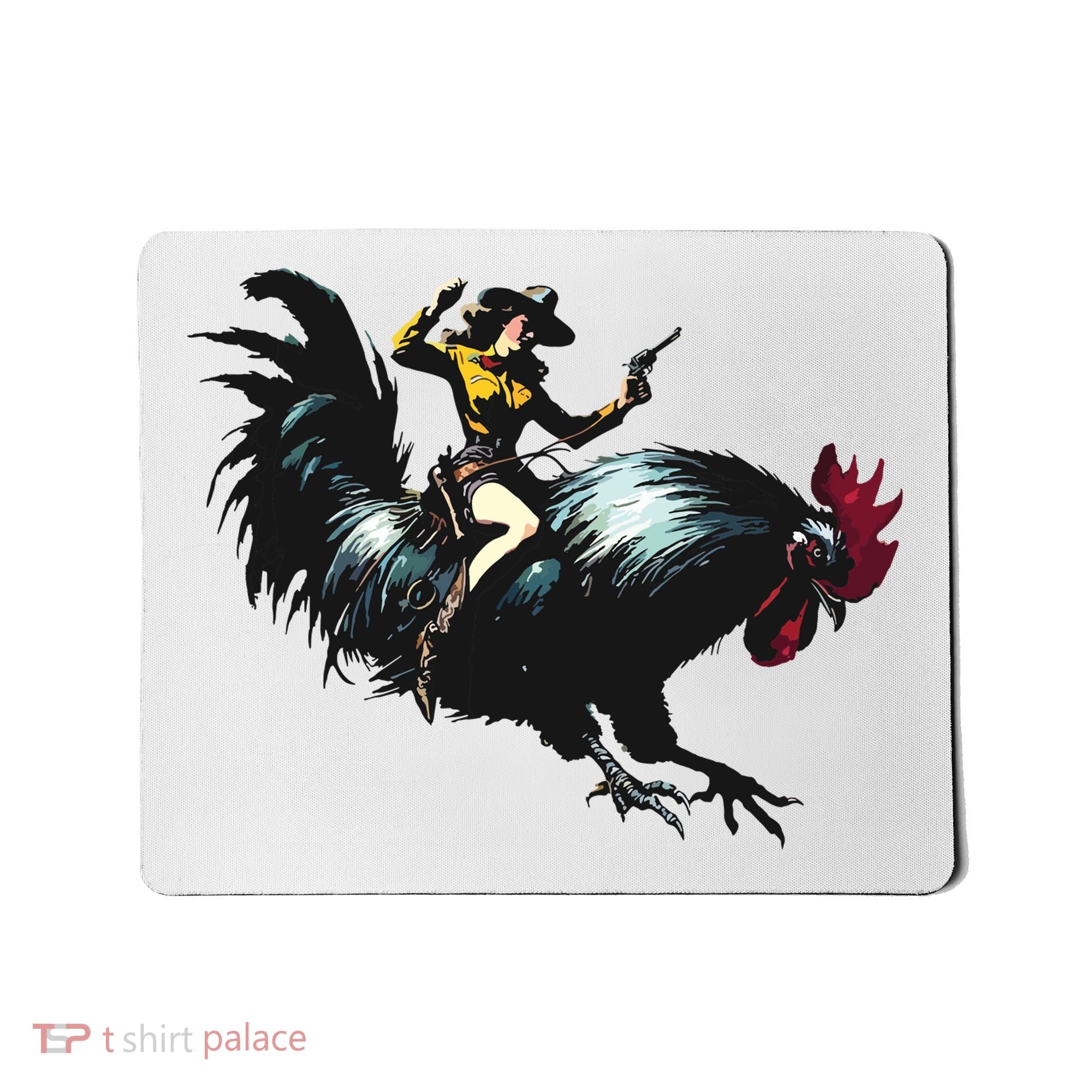 Cowgirl Riding Chicken Funny Retro Rodeo Rooster Mousepad