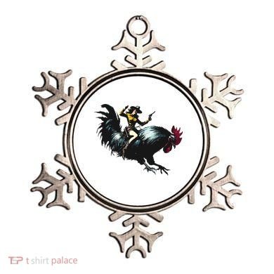 Cowgirl Riding Chicken Funny Retro Rodeo Rooster Ornament